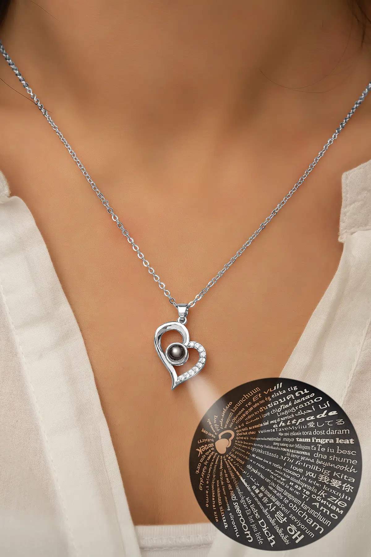 100 Dilde Seni Seviyorum Yazılı 925 Ayar Gümüş Rodyum Kaplama Kolye - Uvps100421