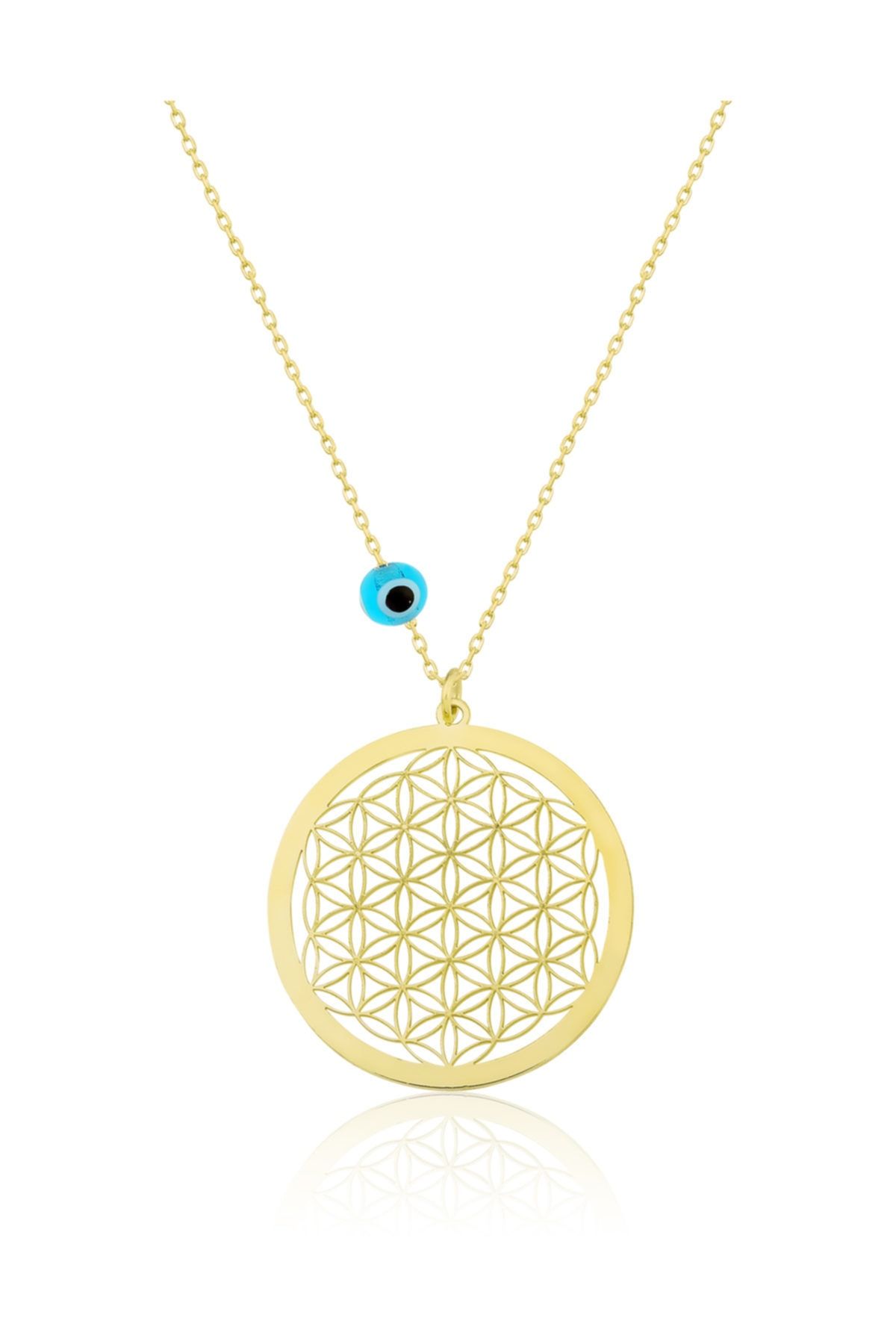 14 Ayar Altın Yaşam Çiçeği Nazar Gözlü Kolye - Auvps100031