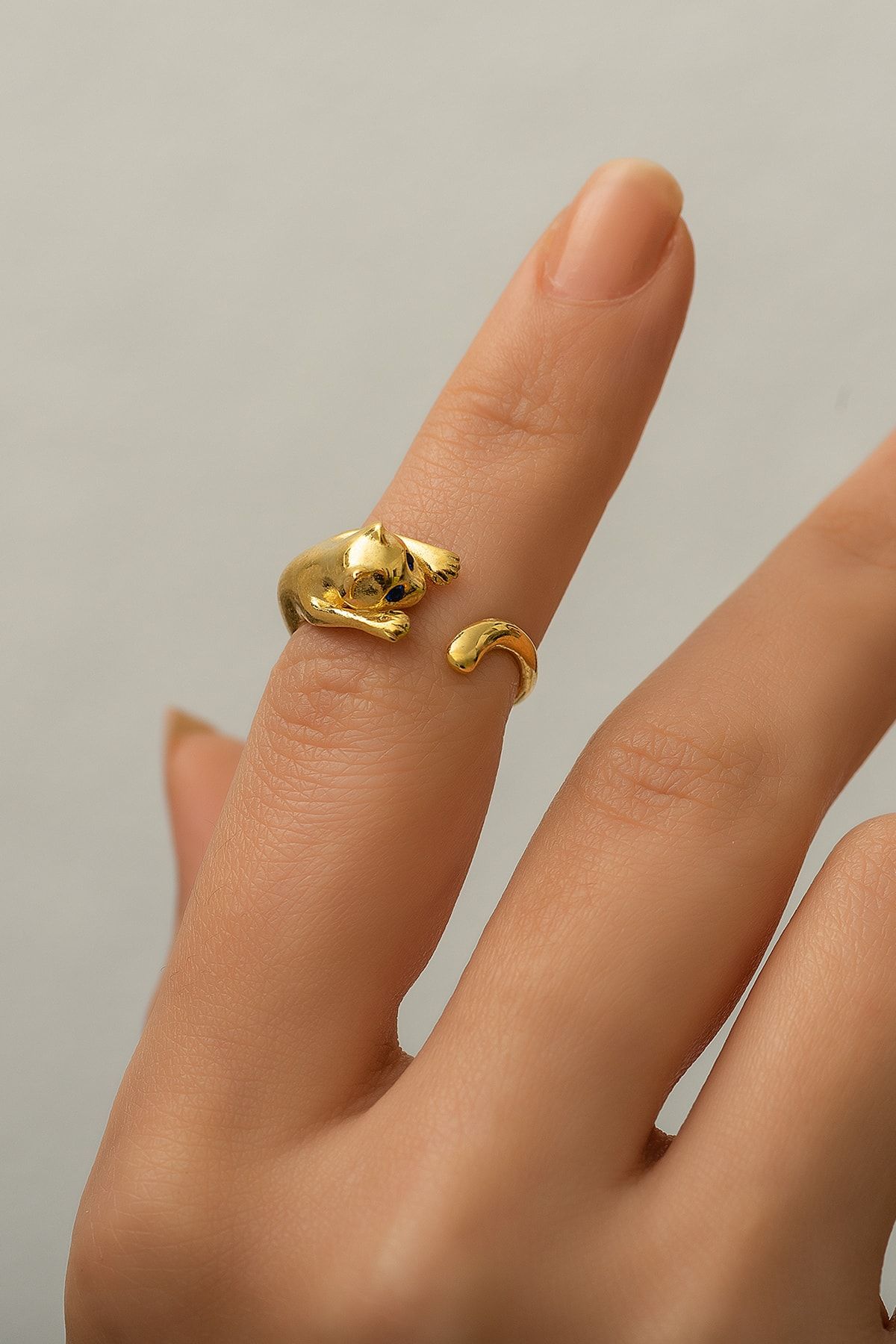 925 Ayar Altın Kaplama Gümüş Kedi Yüzük