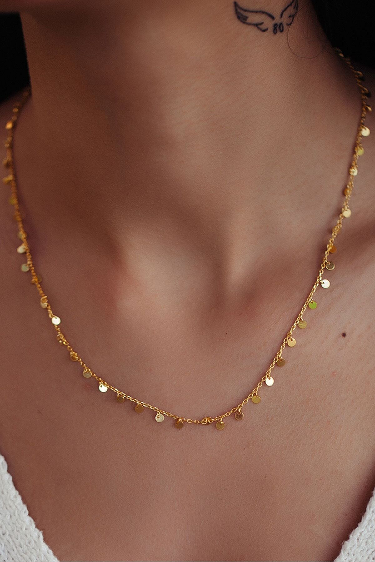 925 Ayar Altın Kaplama Sıralı Gümüş Pul Kolye