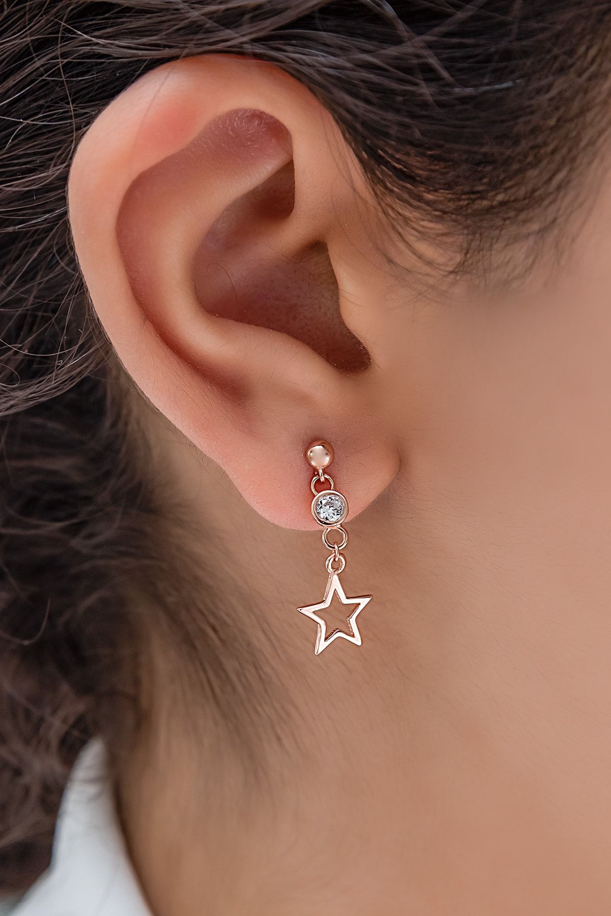 925 Ayar Çift Sallantılı Taşlı Yıldız Gümüş Küpe