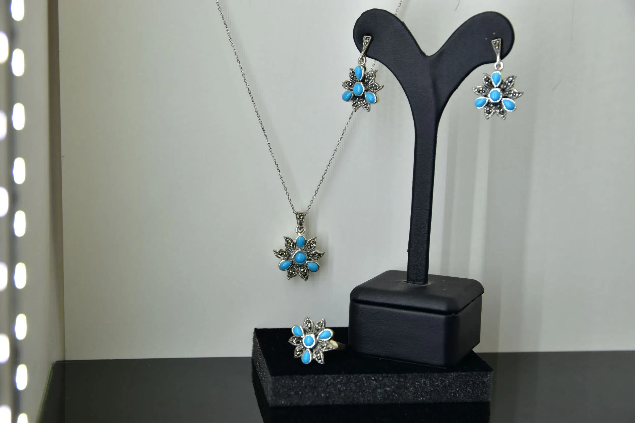 925 Ayar Papatya Silver Firuze Taşlı Markezit Set.rose.gold.rodaj