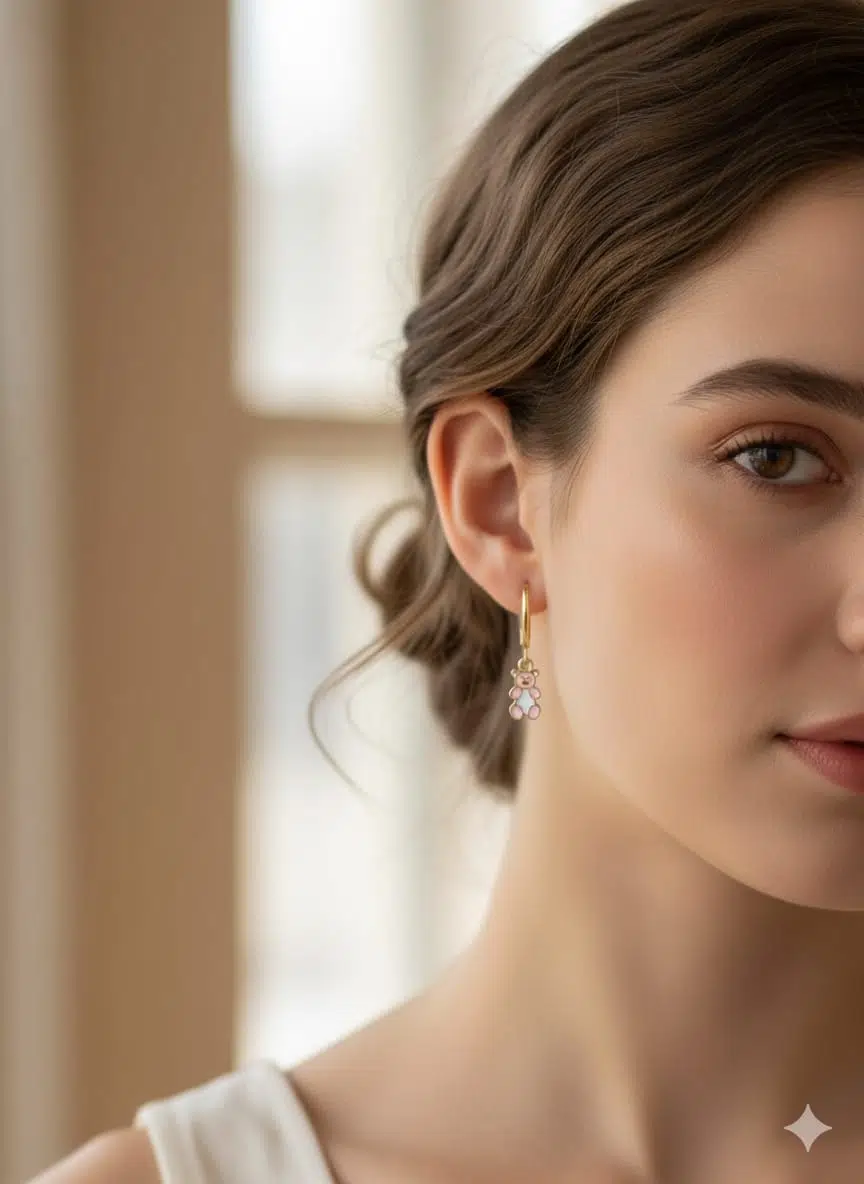 925 Ayar Flamingo Silver ayıcık küpe.rose.gold.rodaj