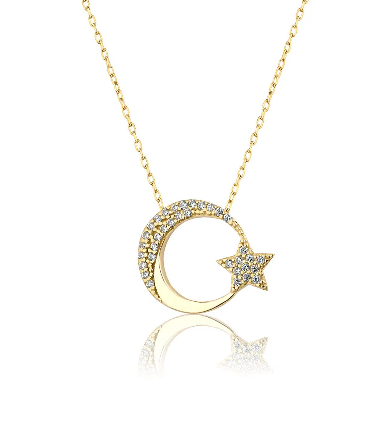 925 Ayar Gold Gümüş Ay Yıldız Kolye
