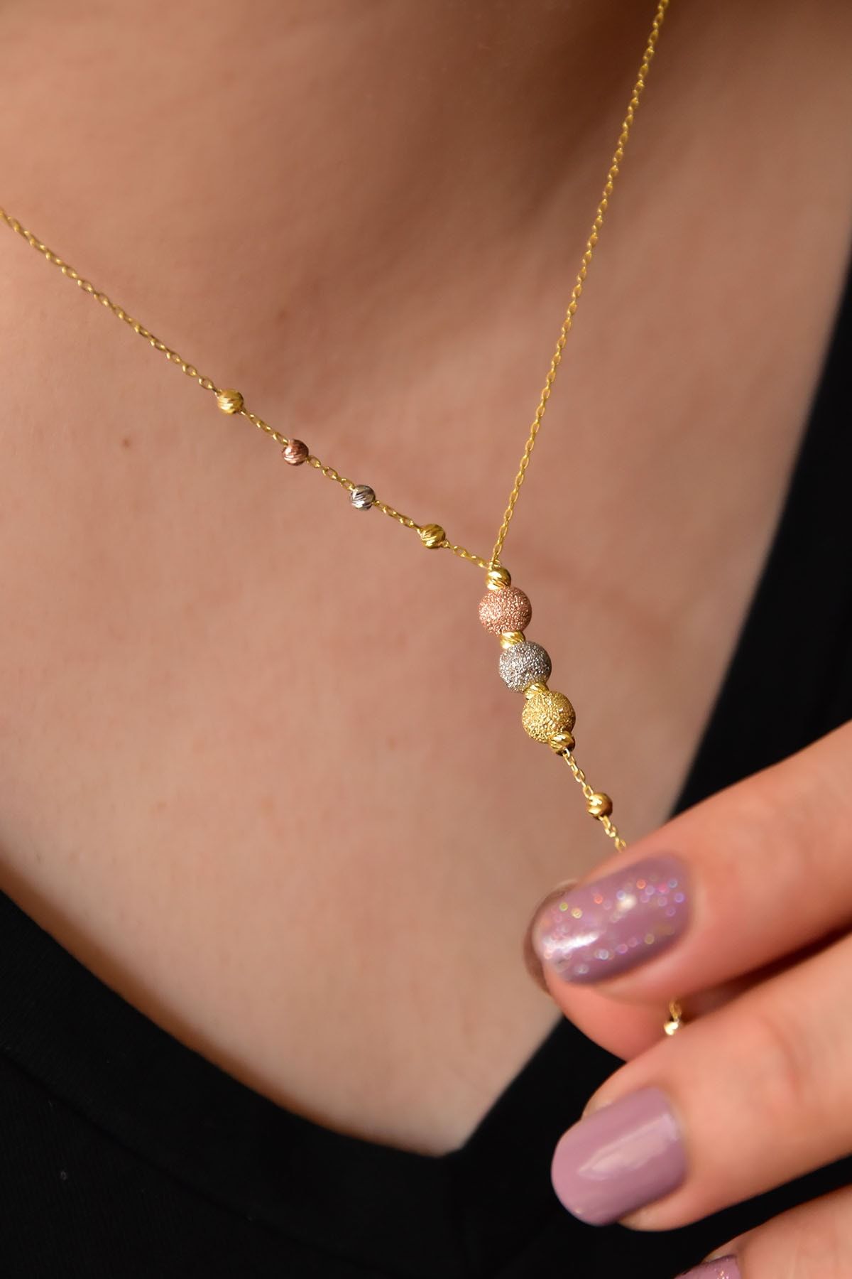 925 Ayar Gümüş 3 Renk Akışlı Sim Dorika Kolye