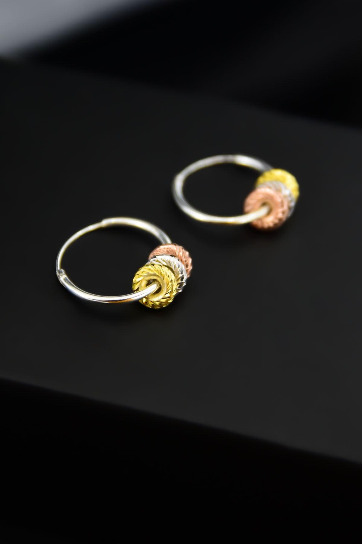 925 Ayar Gümüş 3 Renk Silindir Model Halka Küpe