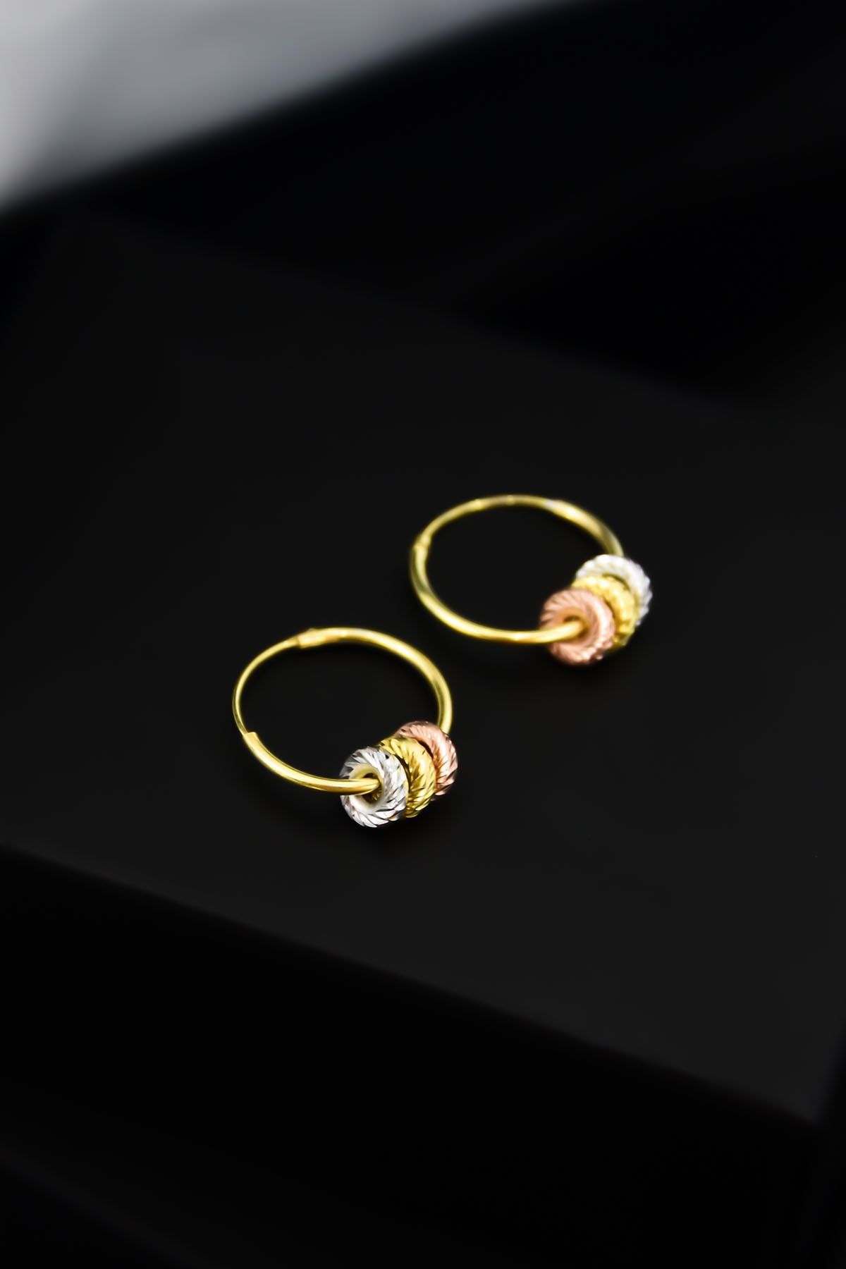 925 Ayar Gümüş 3 Renk Silindir Model Halka Küpe