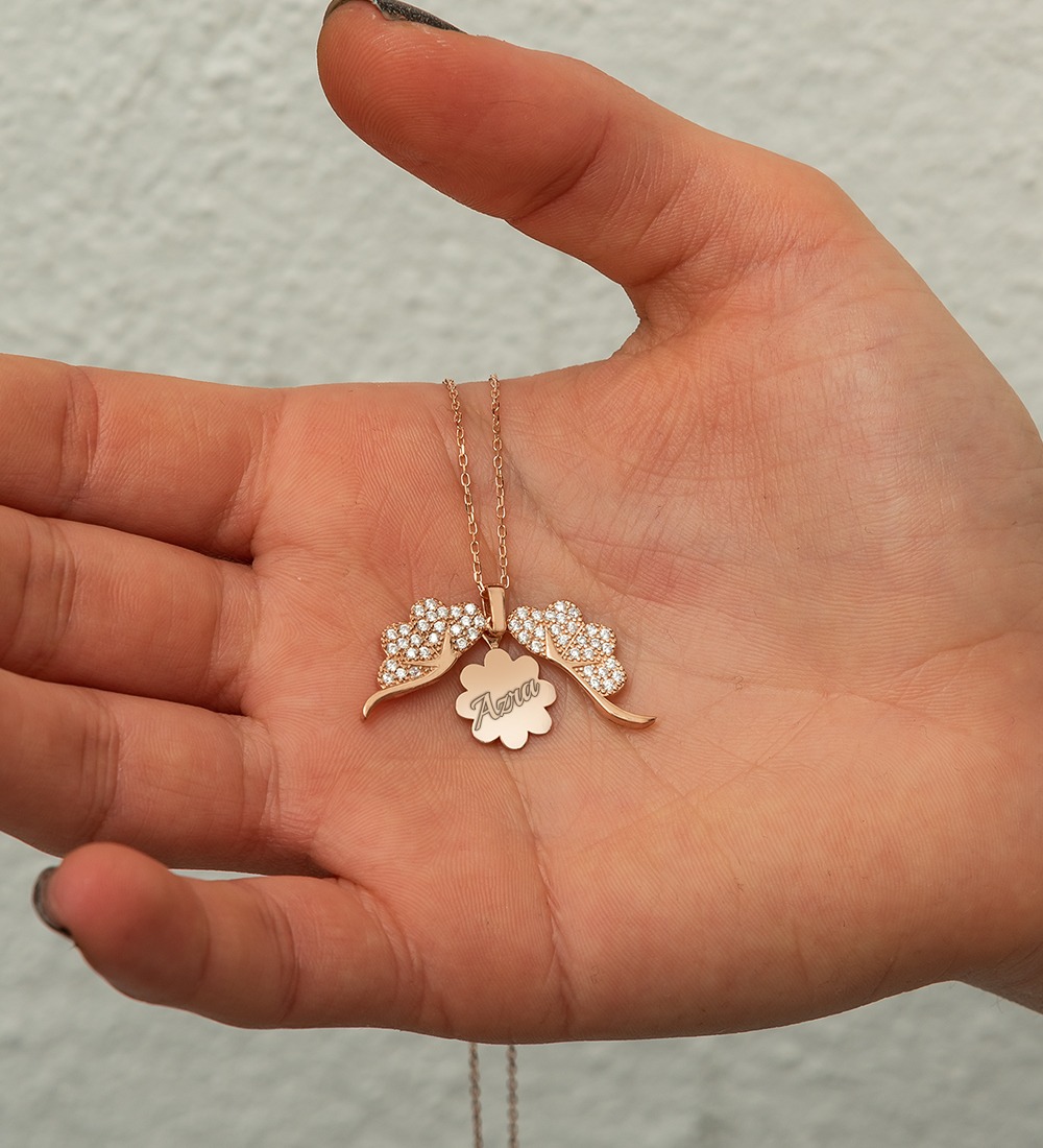 925 Ayar Gümüş Altın Kaplama Açılır Kadın Yonca Kolye