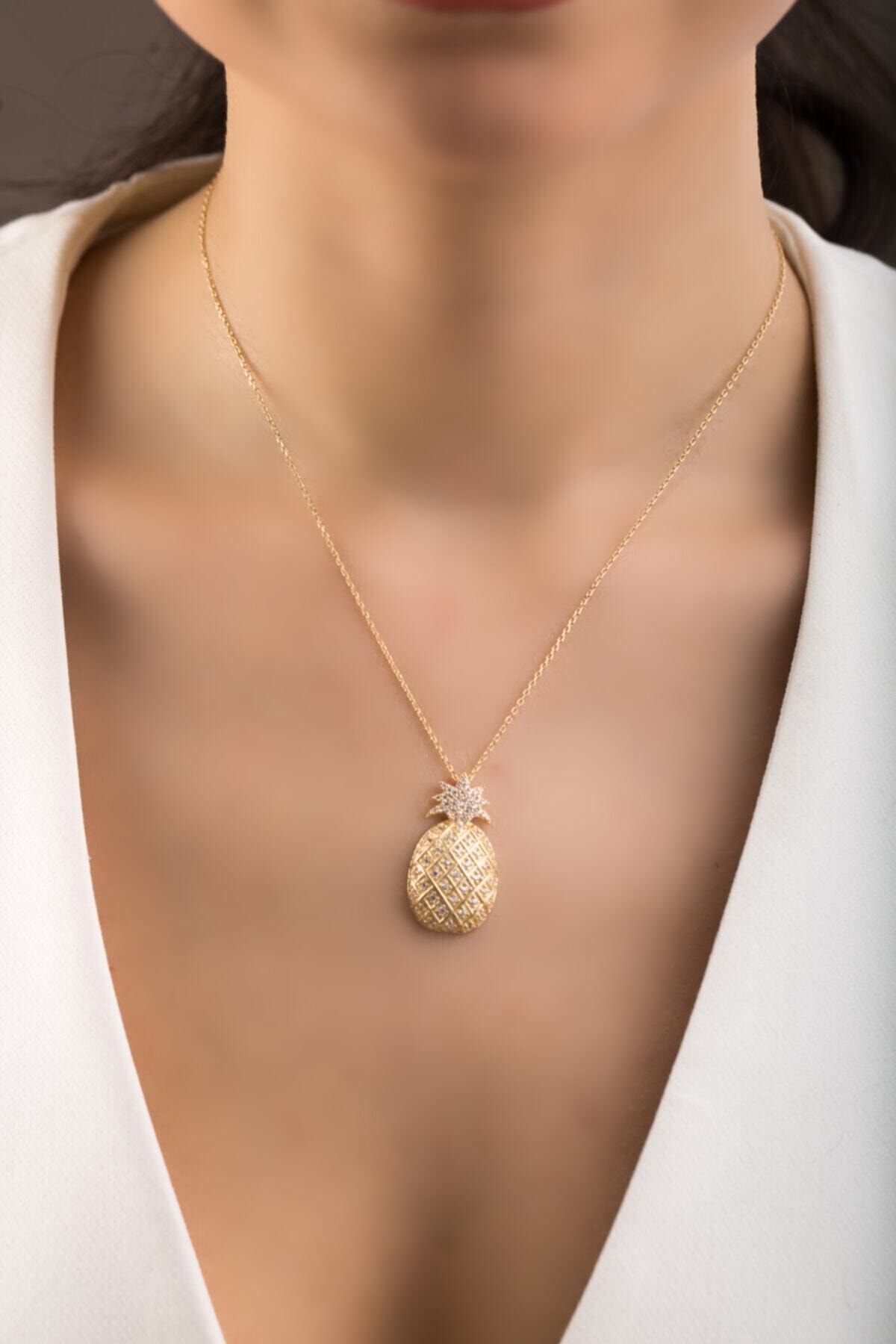 925 Ayar Gümüş Altın Kaplama Ananas Kolye