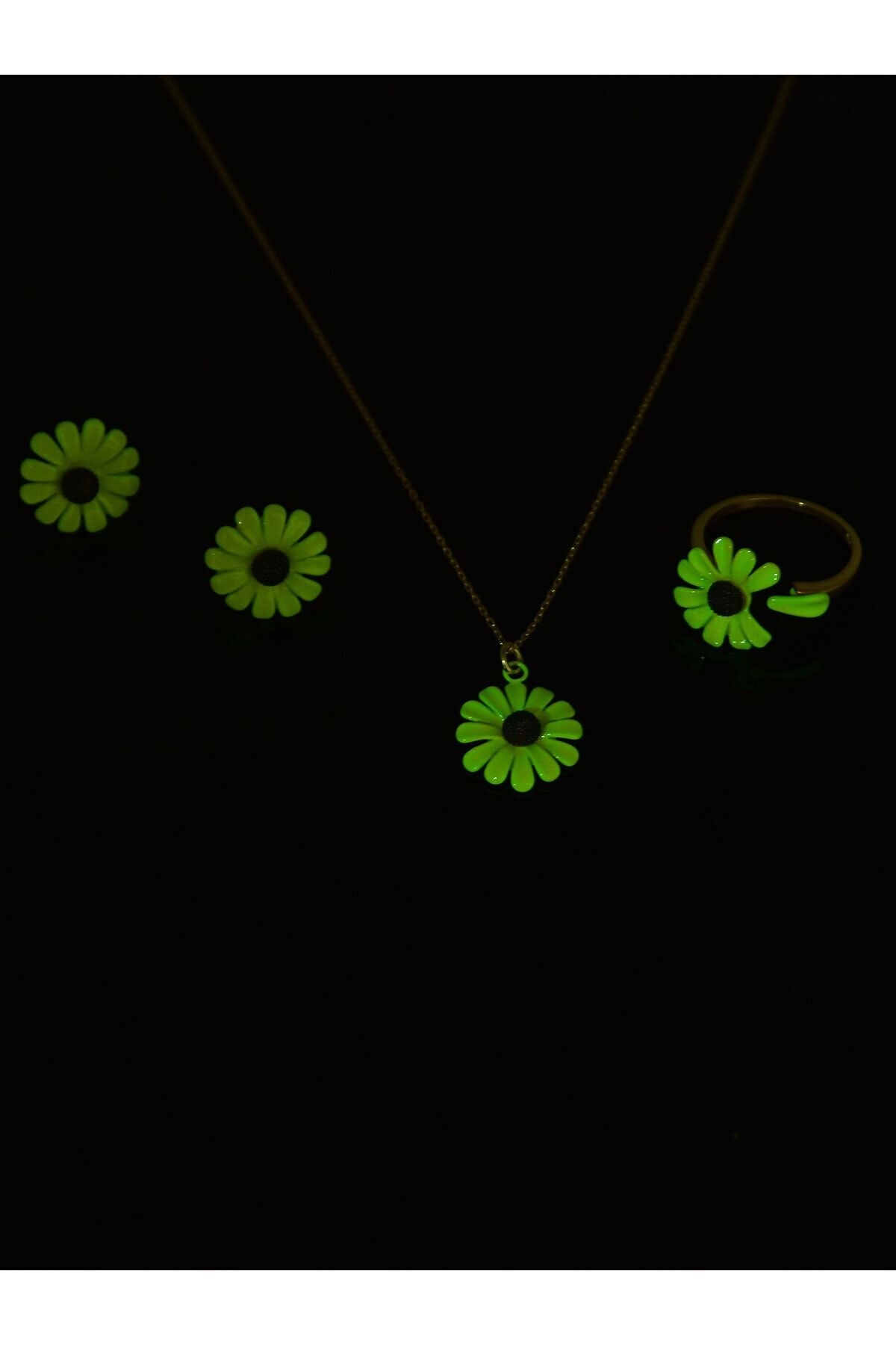 925 Ayar Gümüş Altın Kaplama Ay Çiçeği Set