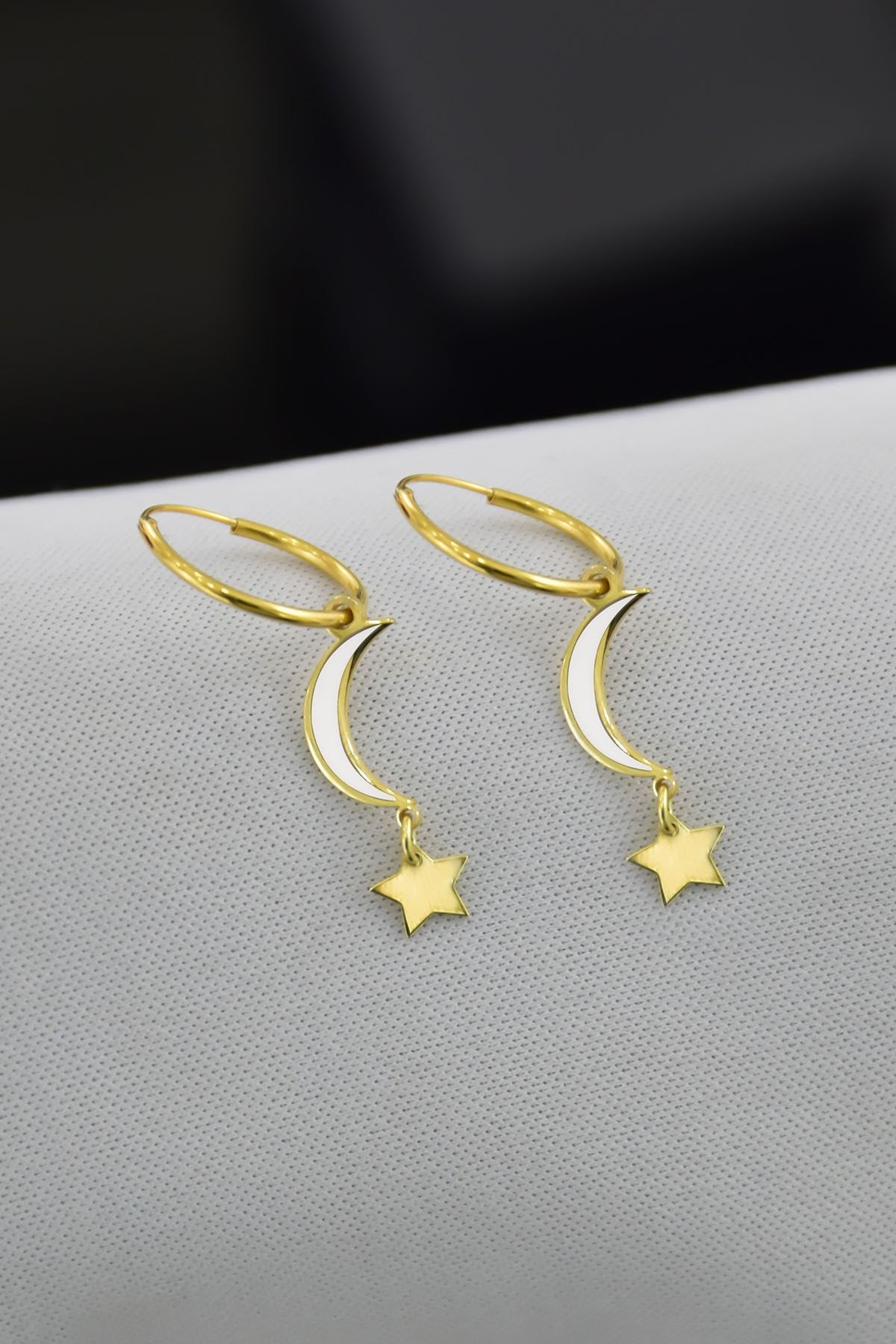 925 Ayar Gümüş Altın Kaplama Ay Yıldız Halka Küpe