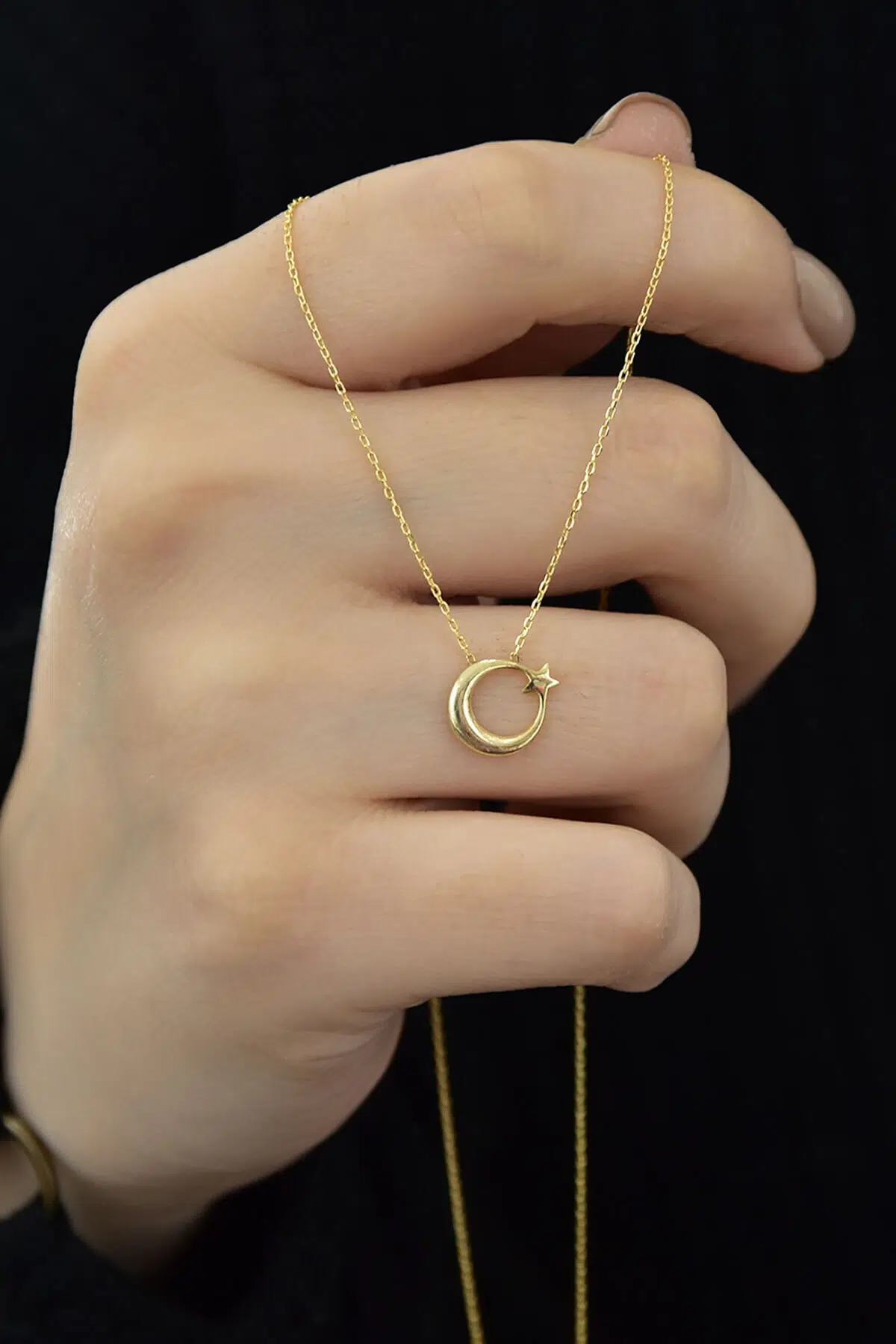 925 Ayar Gümüş Altın Kaplama Ay Yıldız Kolye