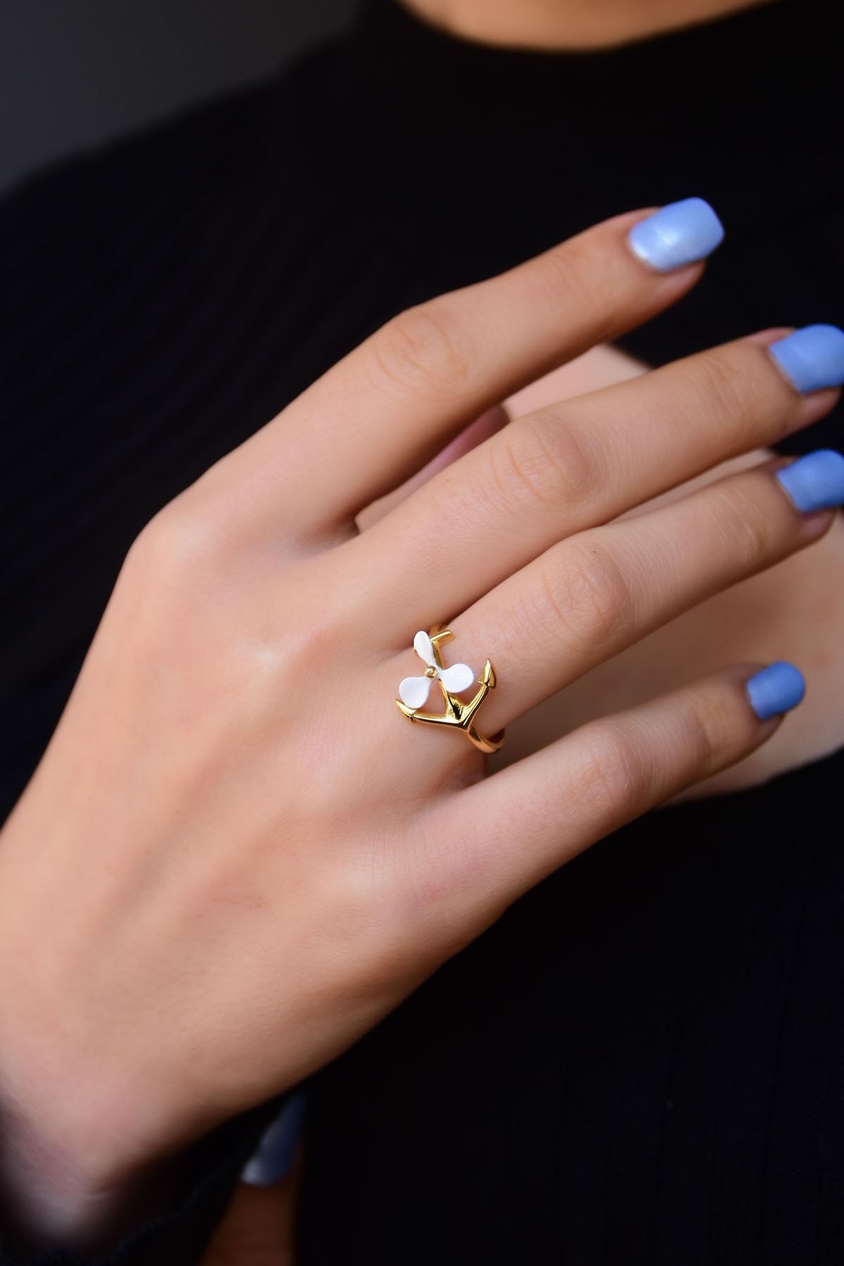 925 Ayar Gümüş Altın Kaplama Ayarlanabilir Çapa Yüzük