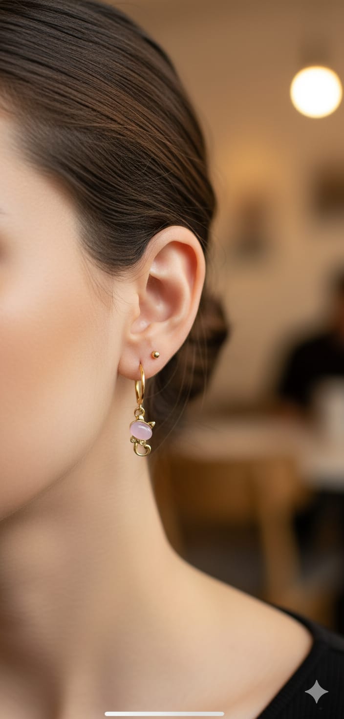 925 Ayar Gümüş Altın Kaplama Aytaşlı Kedi Halka Küpe