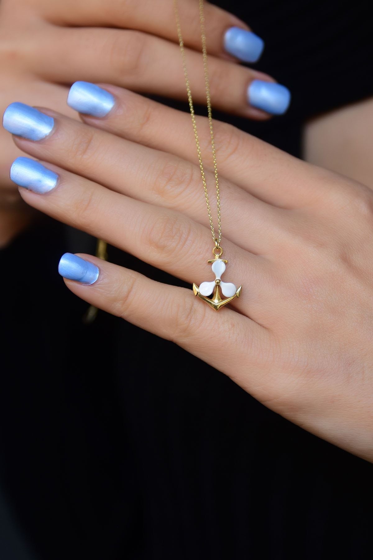 925 Ayar Gümüş Altın Kaplama Çapa Kolye