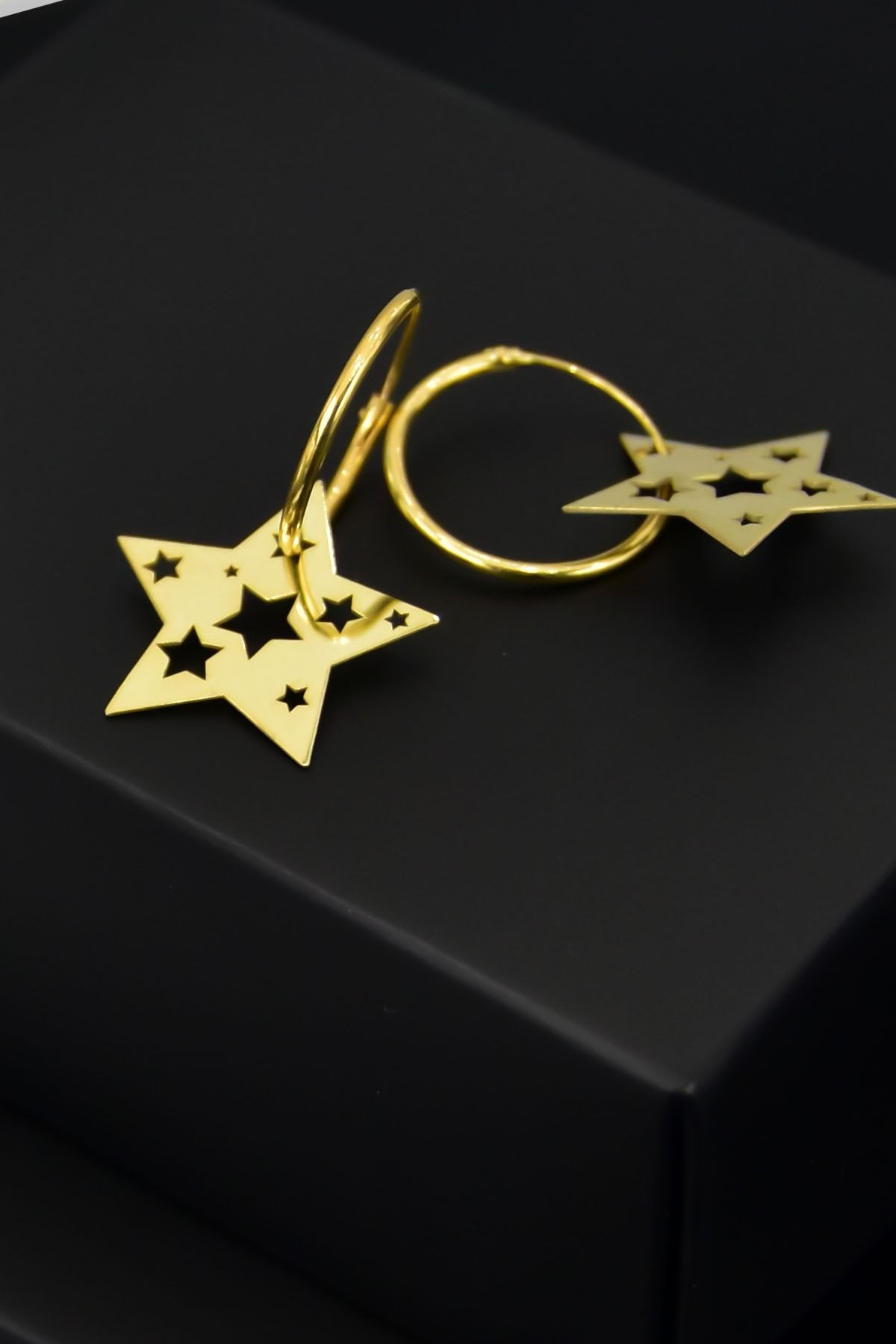 925 Ayar Gümüş Altın Kaplama Çoklu Yıldız Halka Küpe