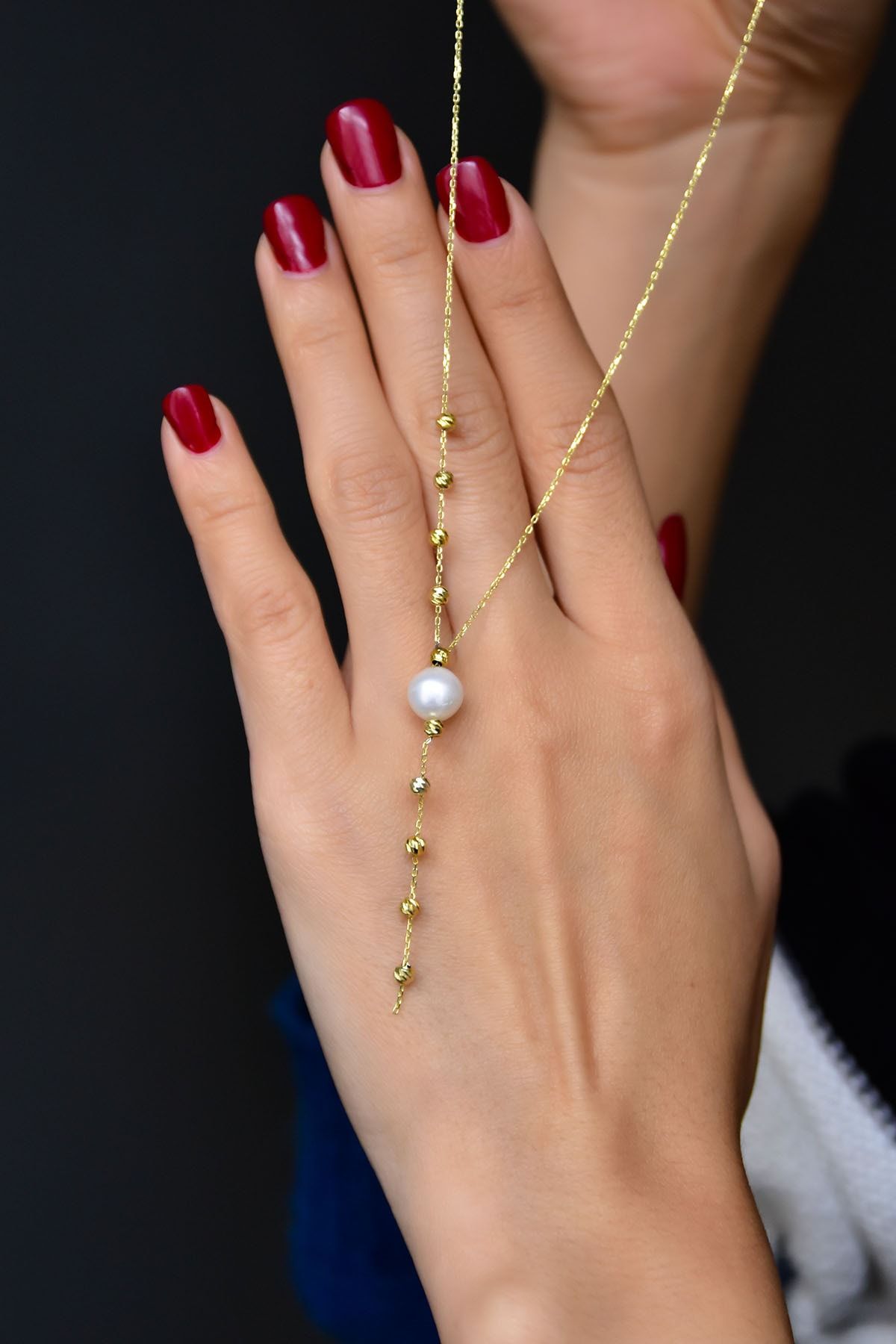 925 Ayar Gümüş Altın Kaplama Dorika Toplu Incili Kadın Kolye