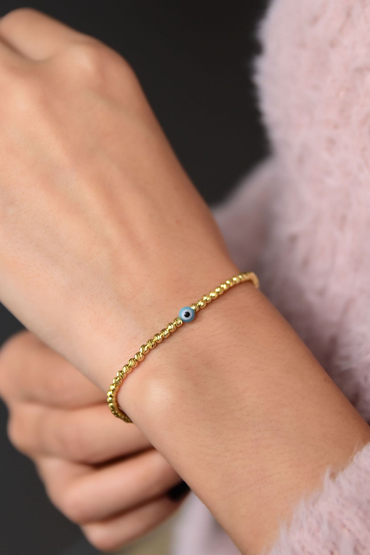 925 Ayar Gümüş Altın Kaplama Dorika Toplu Nazar Göz Bileklik