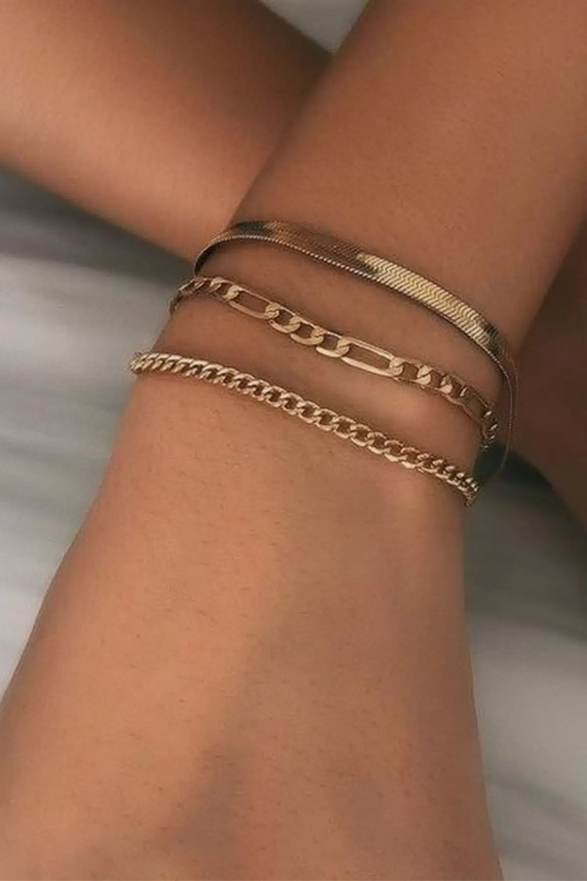 925 Ayar Gümüş Altın Kaplama Figaro Italyan Ve Gurmet Zincir Bileklik