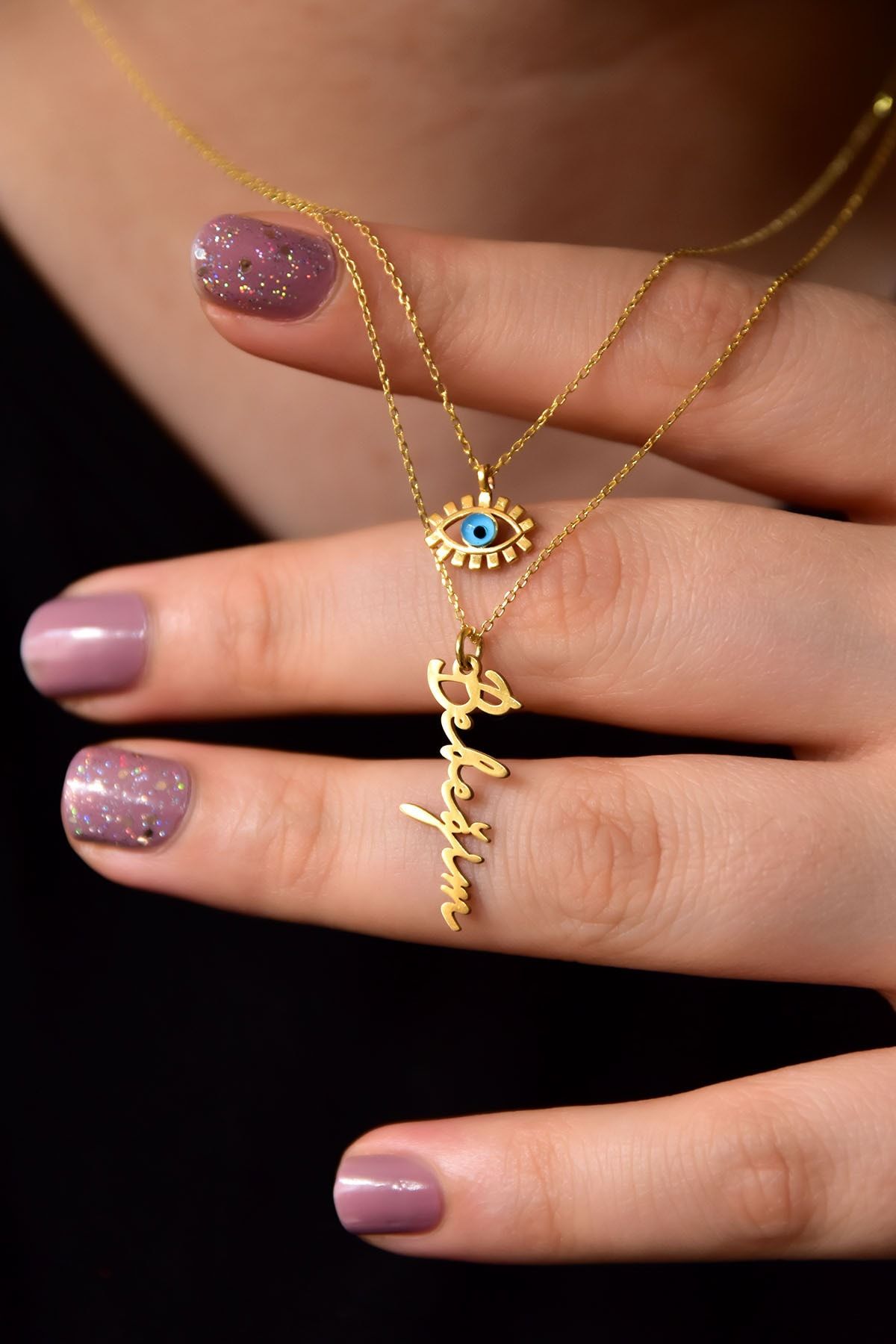 925 Ayar Gümüş Altın Kaplama Göz Ve Bebeğim Yazılı Asansörlü Kolye