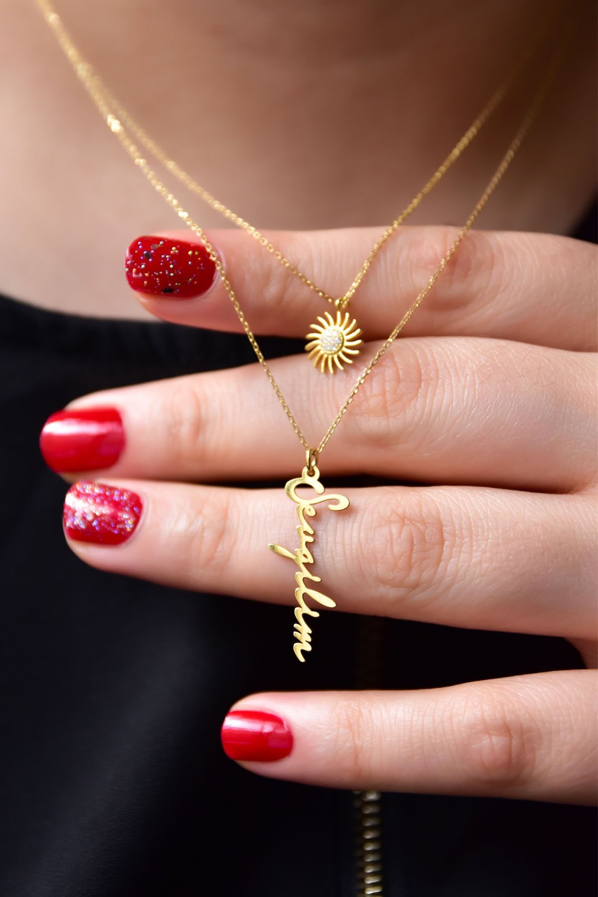 925 Ayar Gümüş Altın Kaplama Güneş Ve Sevgilim Yazılı Asansörlü Kolye