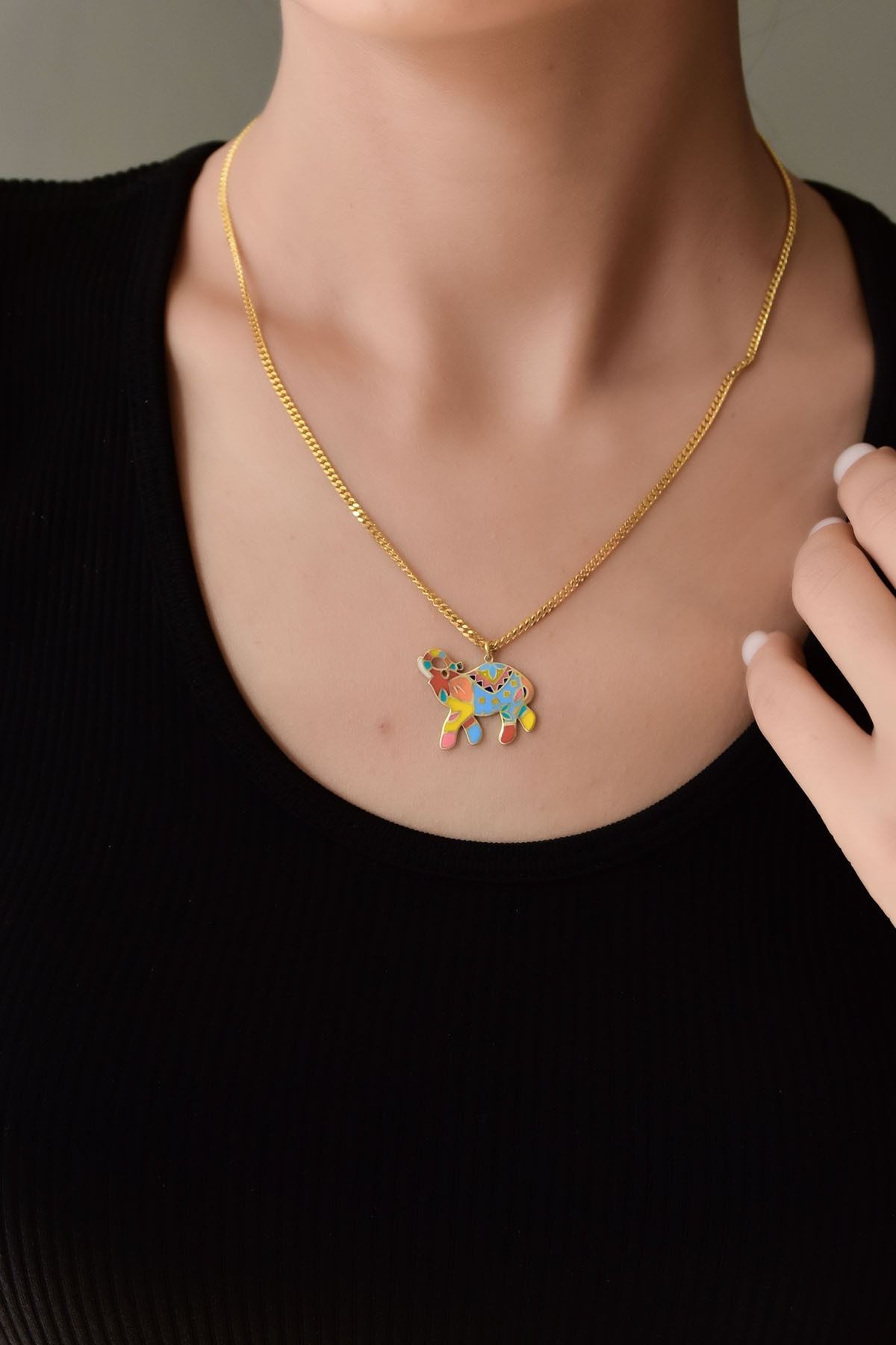 925 Ayar Gümüş Altın Kaplama Gurmet Zincir Fil Kadın Kolye