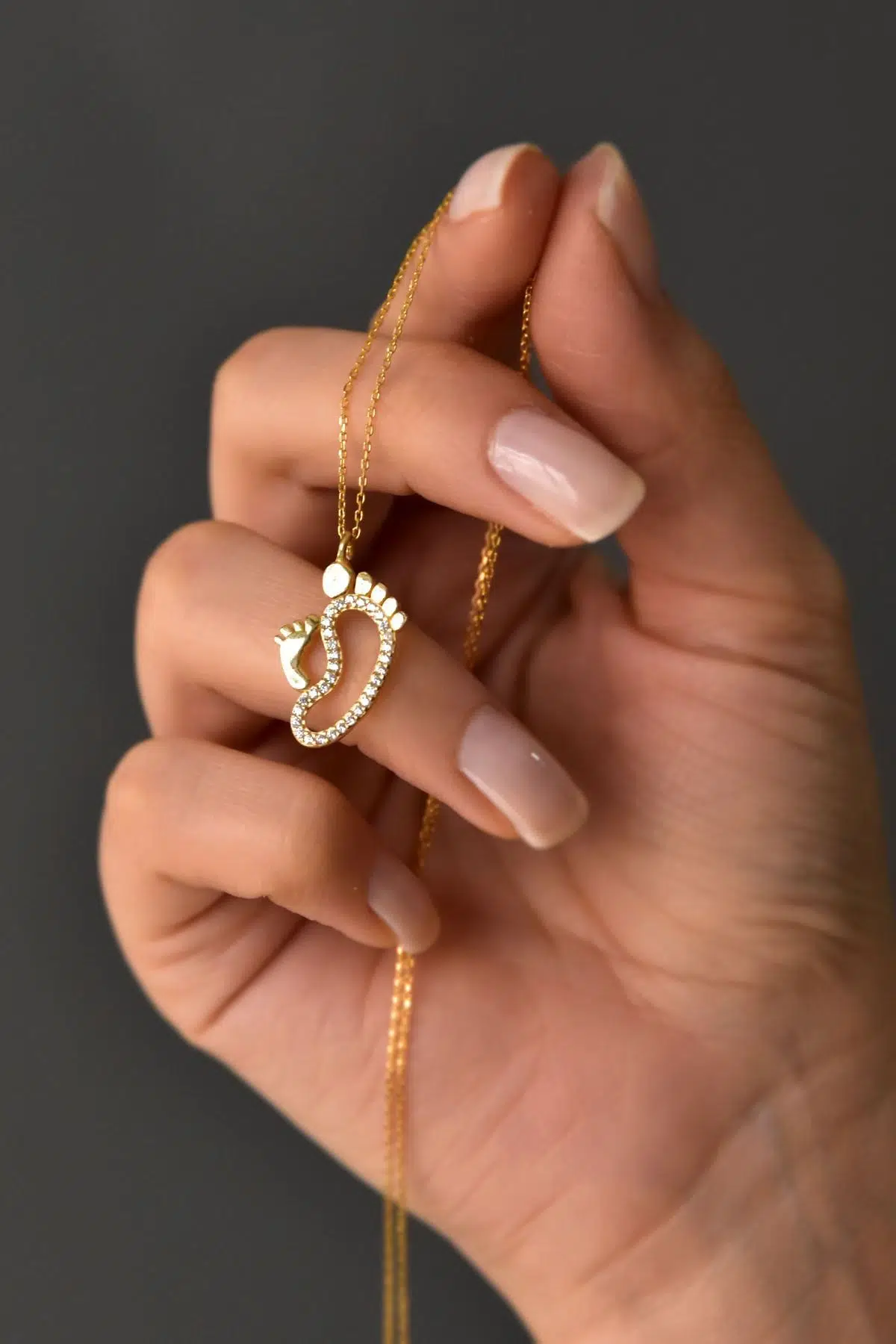 925 Ayar Gümüş doğum taşlı ilk adım ayak Kolye.rose.gold.rodaj