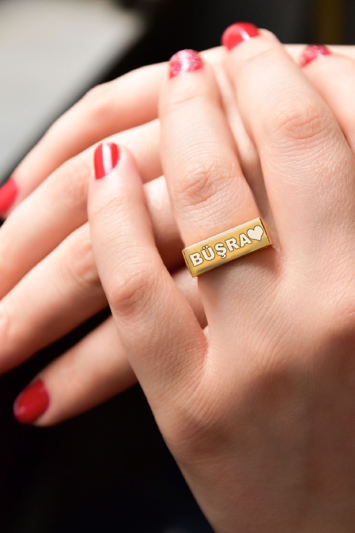 925 Ayar Gümüş Altın Kaplama Isimli Yüzük