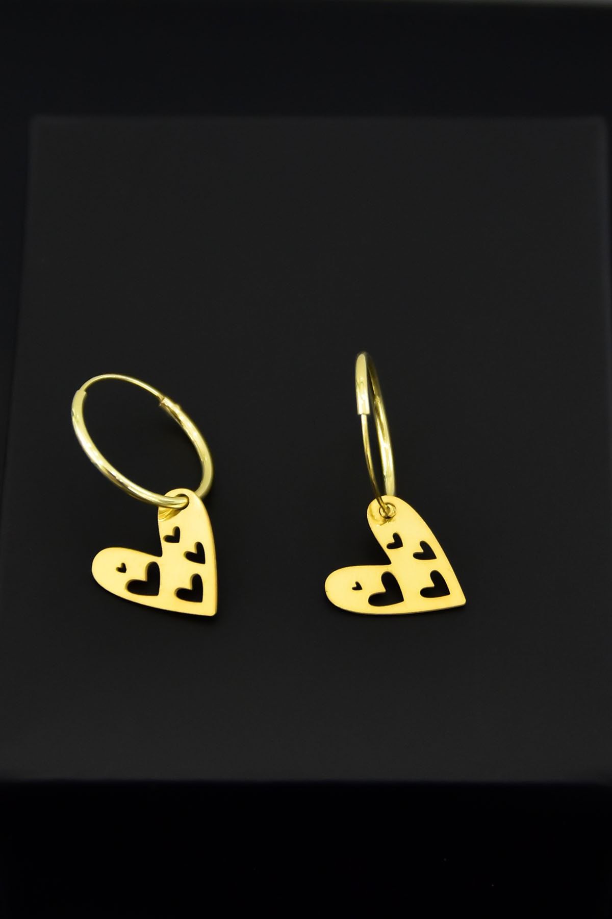 925 Ayar Gümüş Altın Kaplama Kalp Halka Küpe