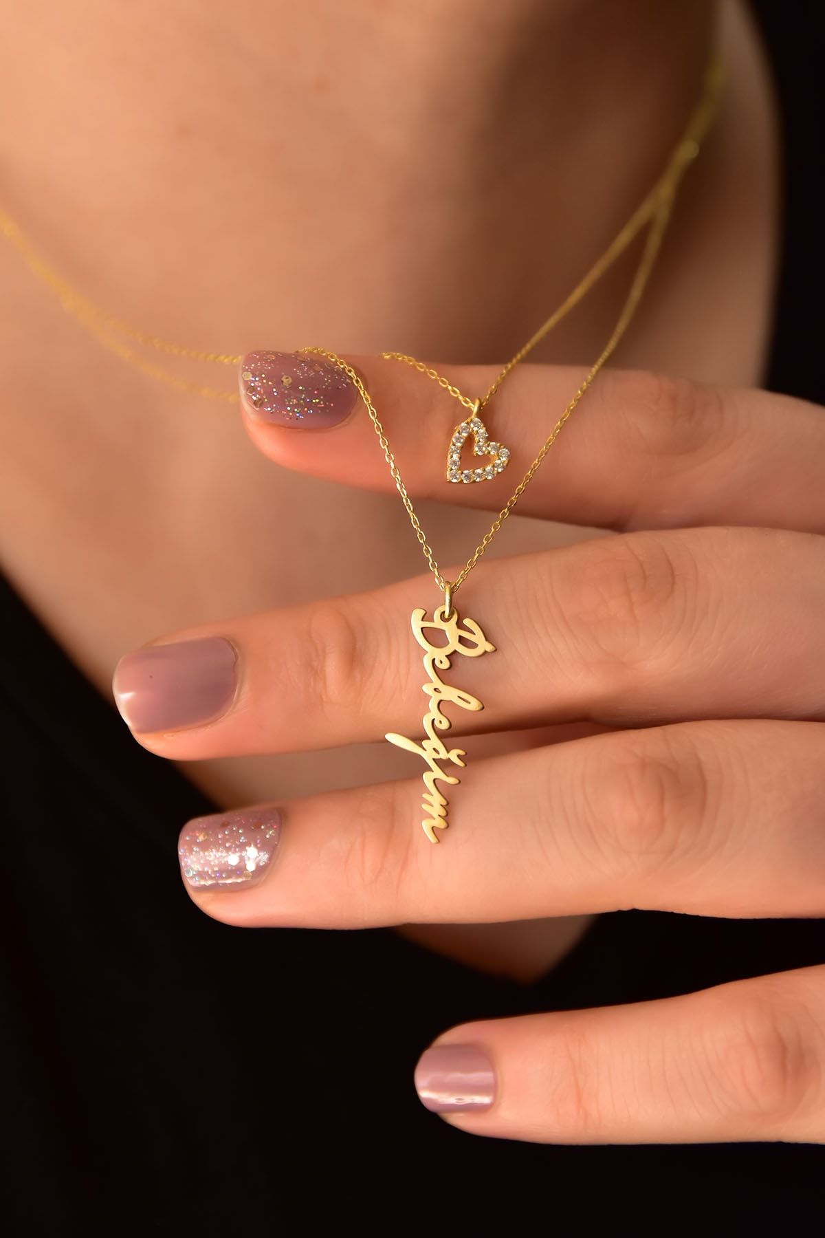 925 Ayar Gümüş Altın Kaplama Kalp Ve Bebeğim Yazılı Asansörlü Kolye