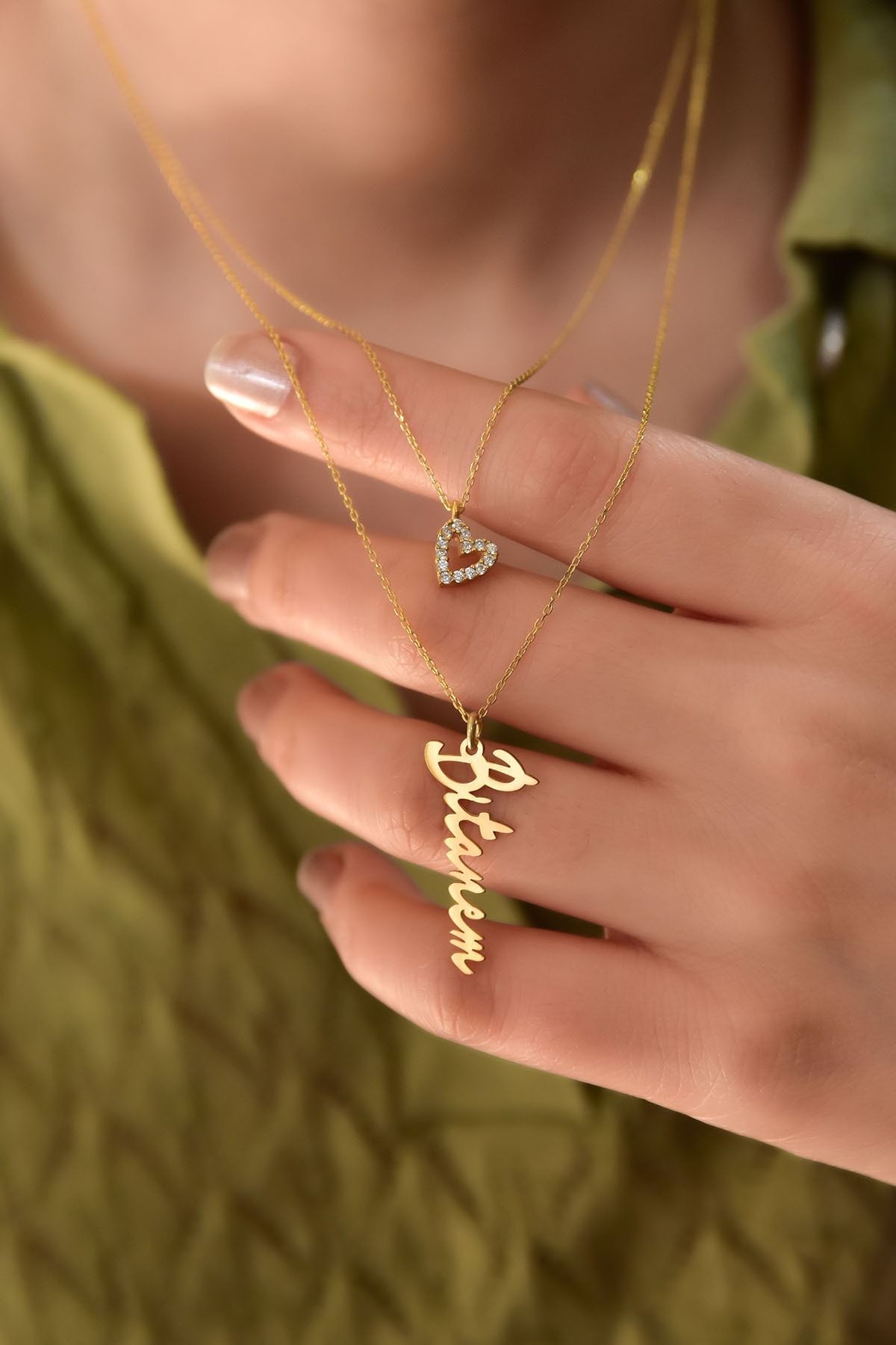 925 Ayar Gümüş Altın Kaplama Kalp Ve Bitanem Yazılı Asansörlü Kolye