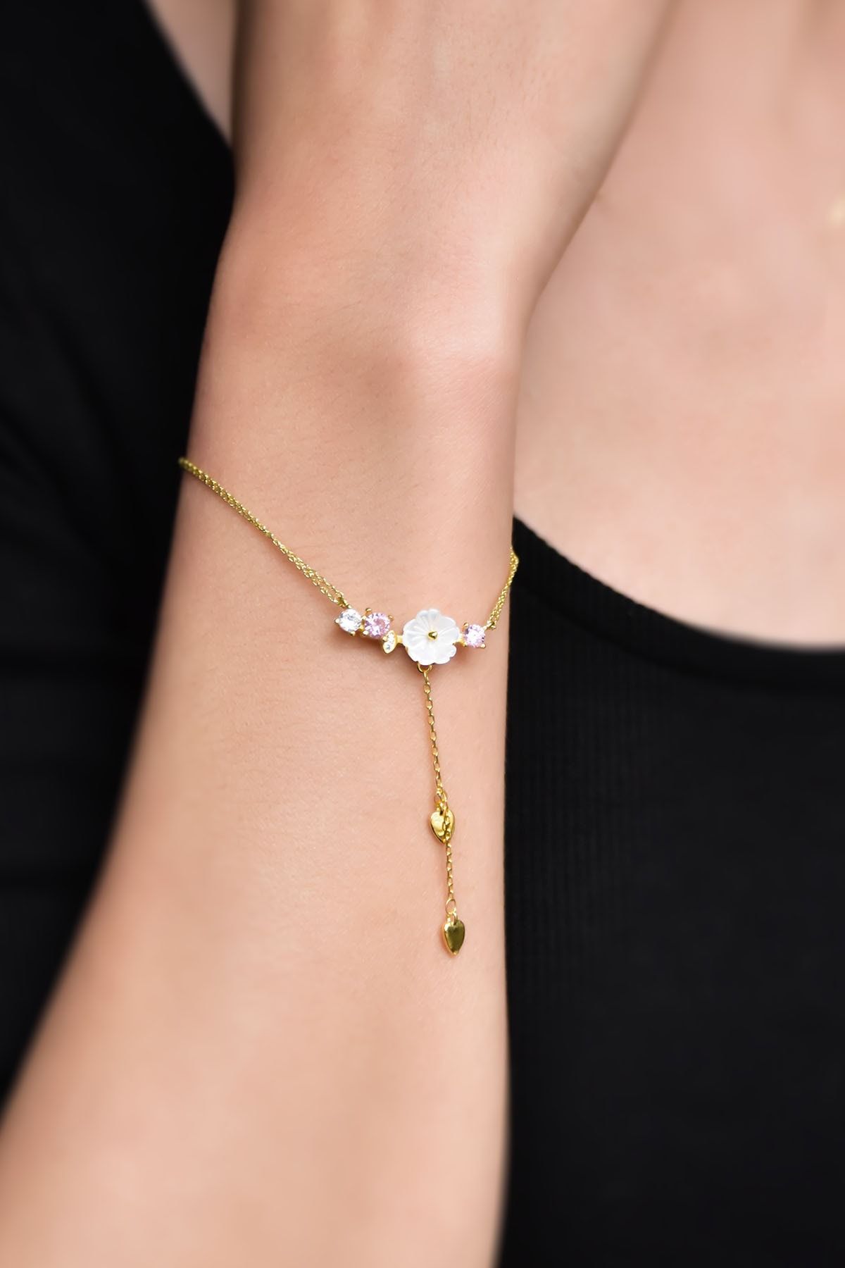 925 Ayar Gümüş Altın Kaplama Kardelen Çiçeği Bileklik