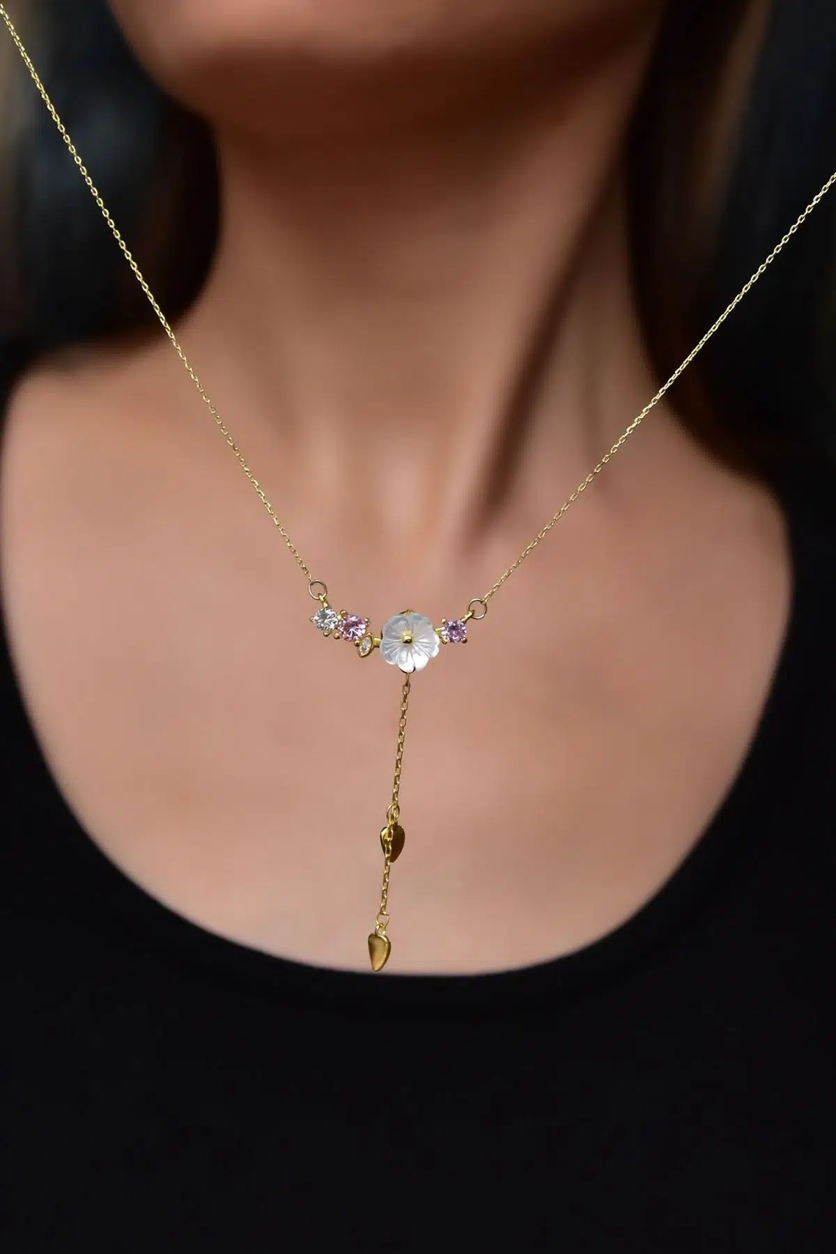 925 Ayar Gümüş Altın Kaplama Kardelen Çiçeği Kolye