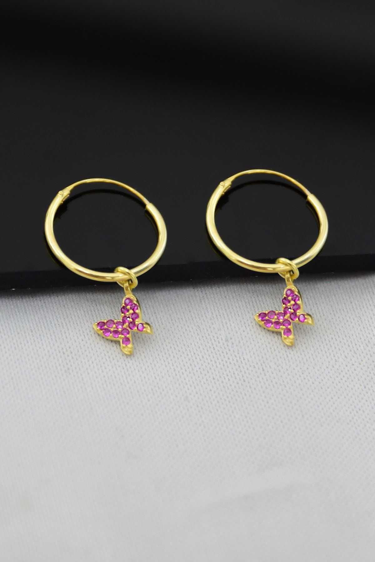 925 Ayar Gümüş Altın Kaplama Kelebek Model Halka Küpe