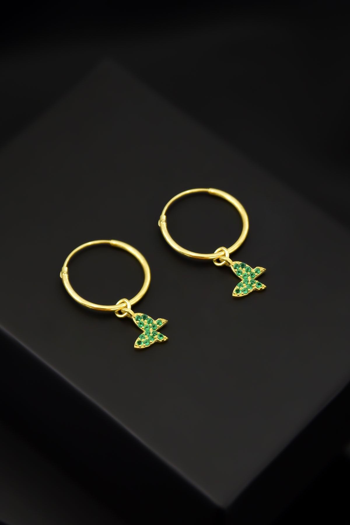 925 Ayar Gümüş Altın Kaplama Kelebek Model Halka Küpe