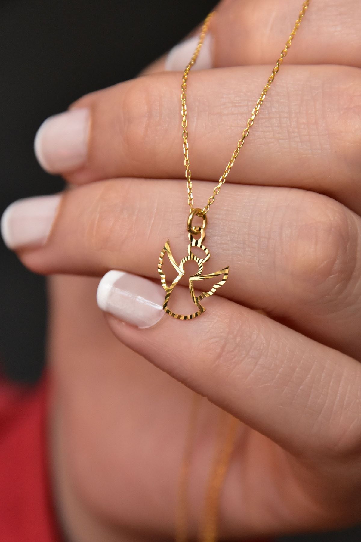 925 Ayar Gümüş Altın Kaplama Kristal Kesim Melek Kadın Kolye