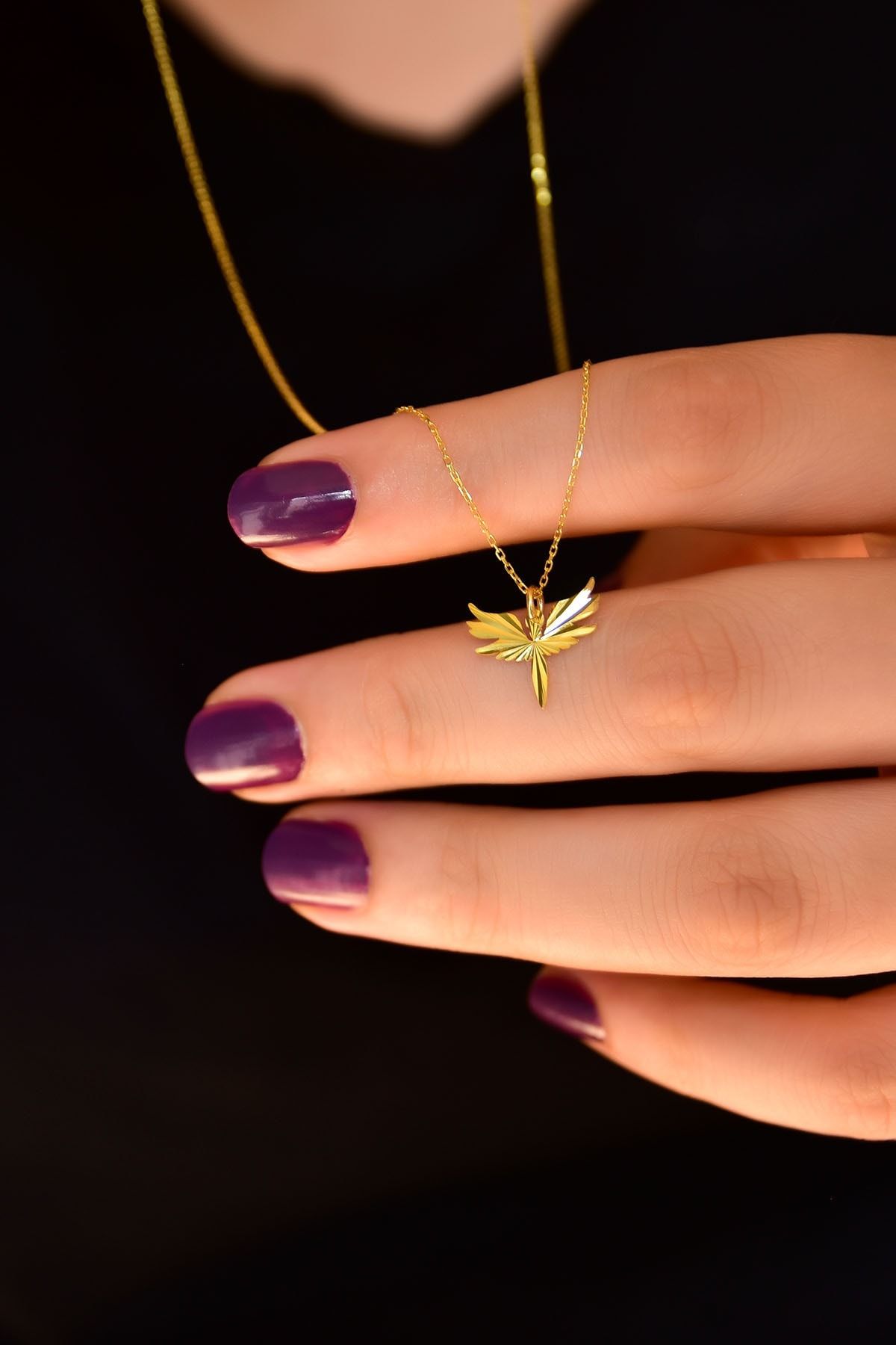 925 Ayar Gümüş Altın Kaplama Kristal Kesim Mikail Meleği Kadın Kolye