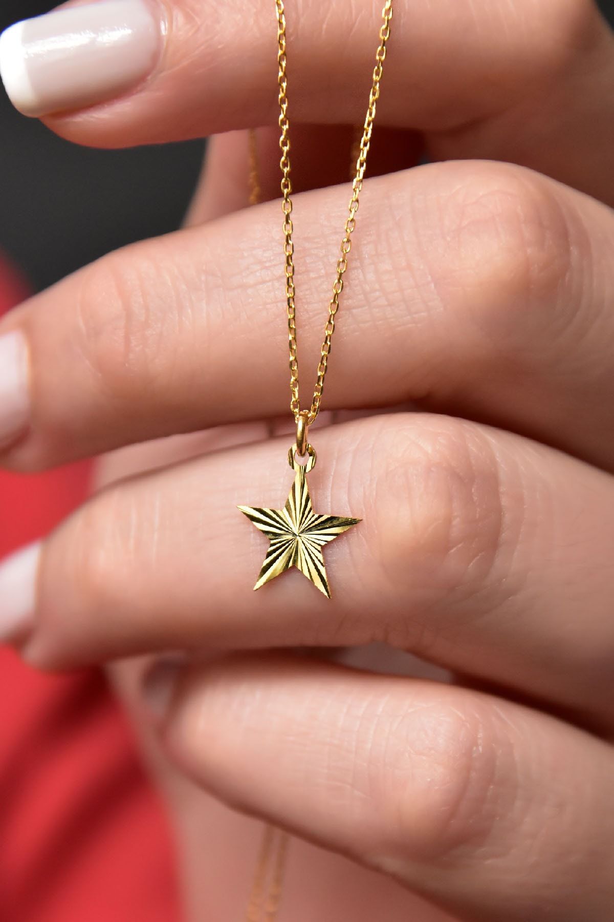 925 Ayar Gümüş Altın Kaplama Kristal Kesim Yıldız Kadın Kolye