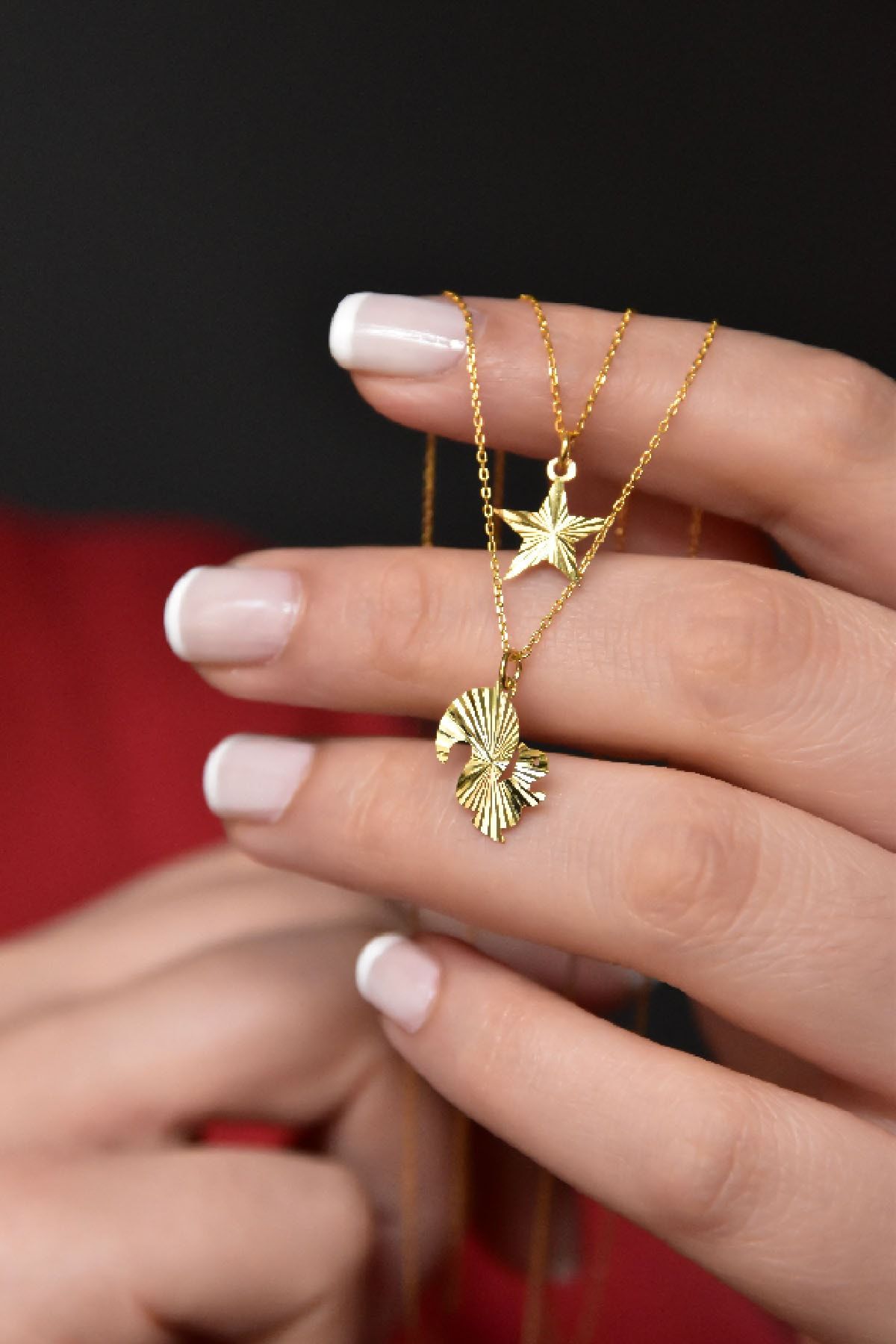 925 Ayar Gümüş Altın Kaplama Kristal Kesim Yıldız Ve Sincap Asansörlü Kolye