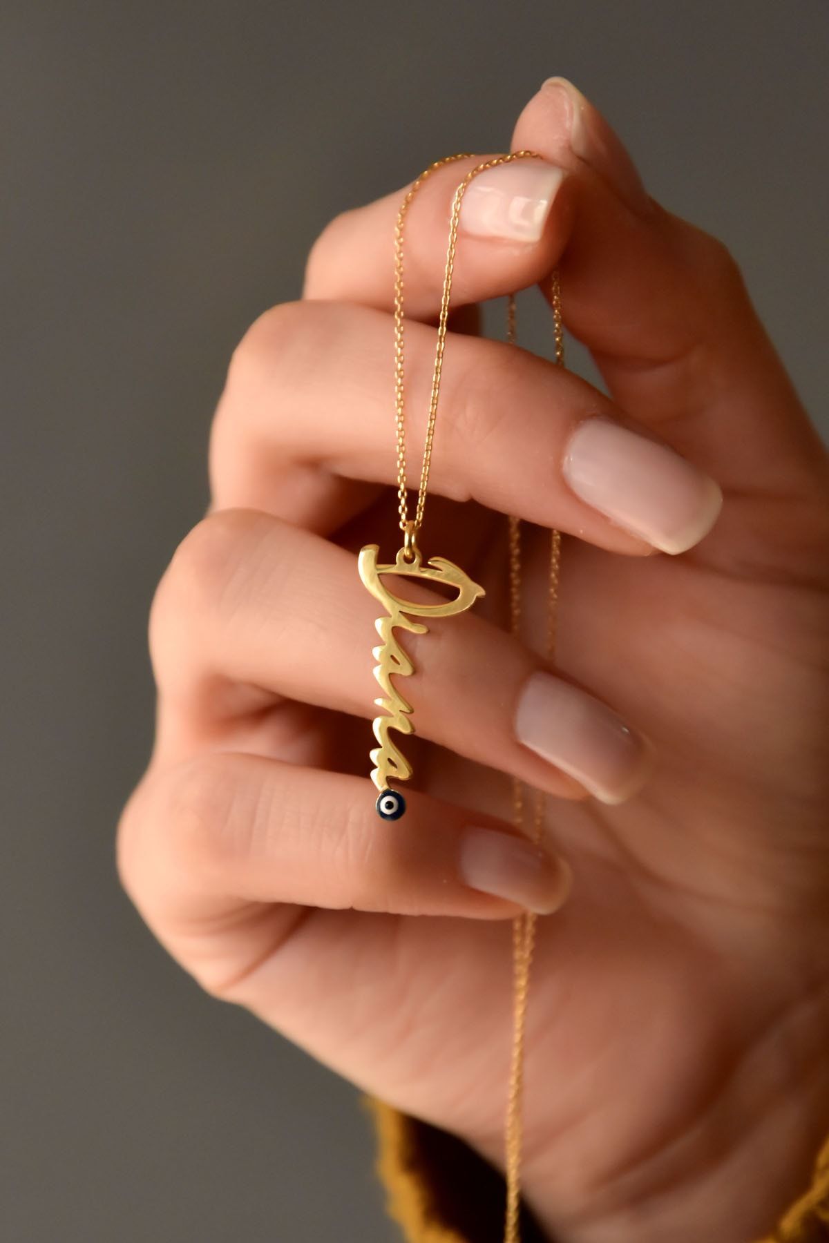 925 Ayar Gümüş Altın Kaplama Mineli Göz Isim Kolye