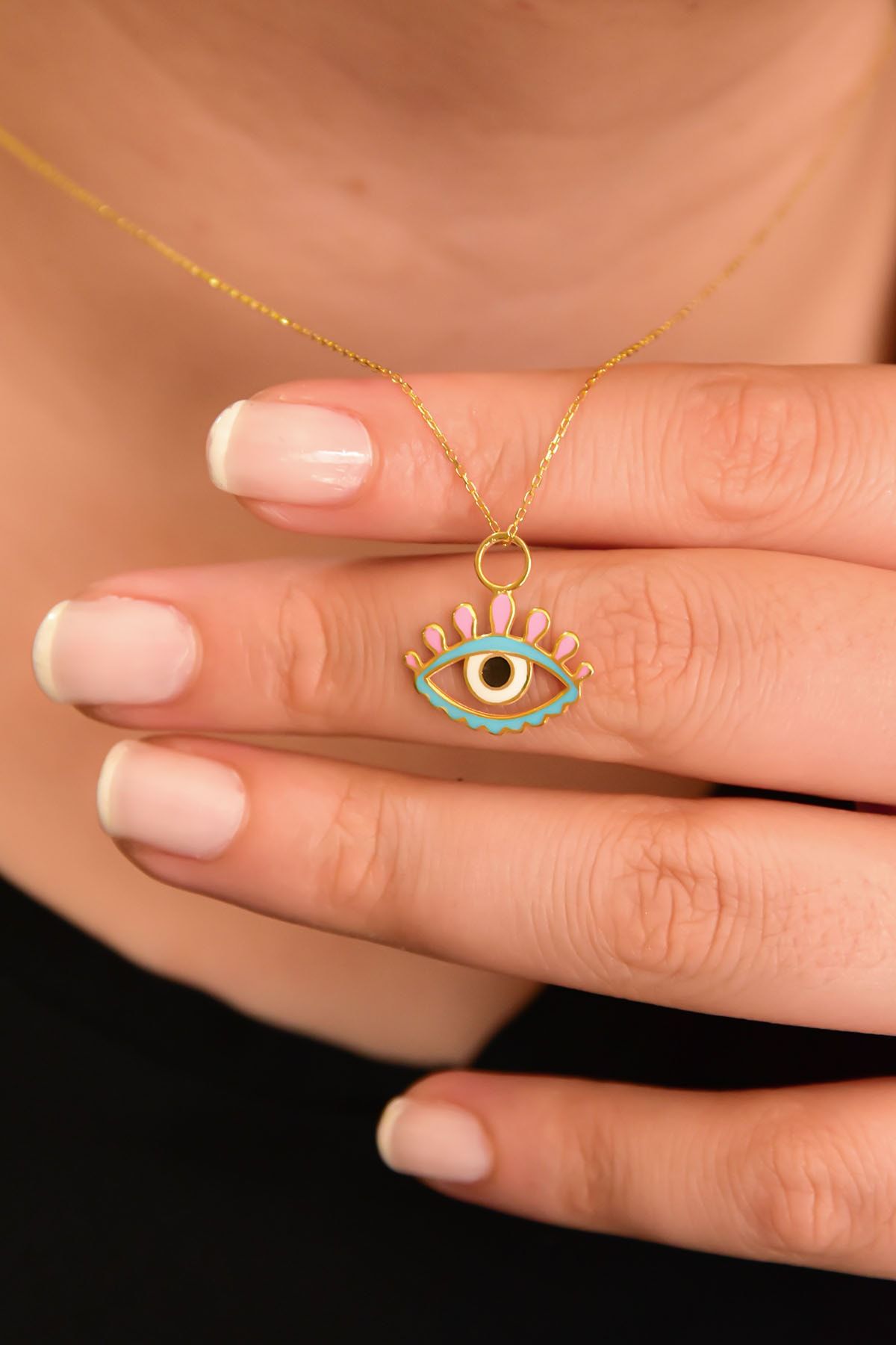 925 Ayar Gümüş Altın Kaplama Mineli Göz Kolye