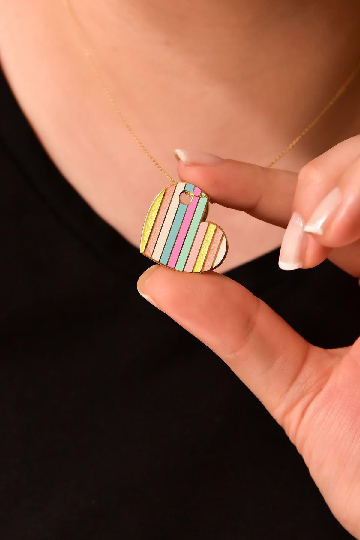 925 Ayar Gümüş Altın Kaplama Mineli Kalp Kolye