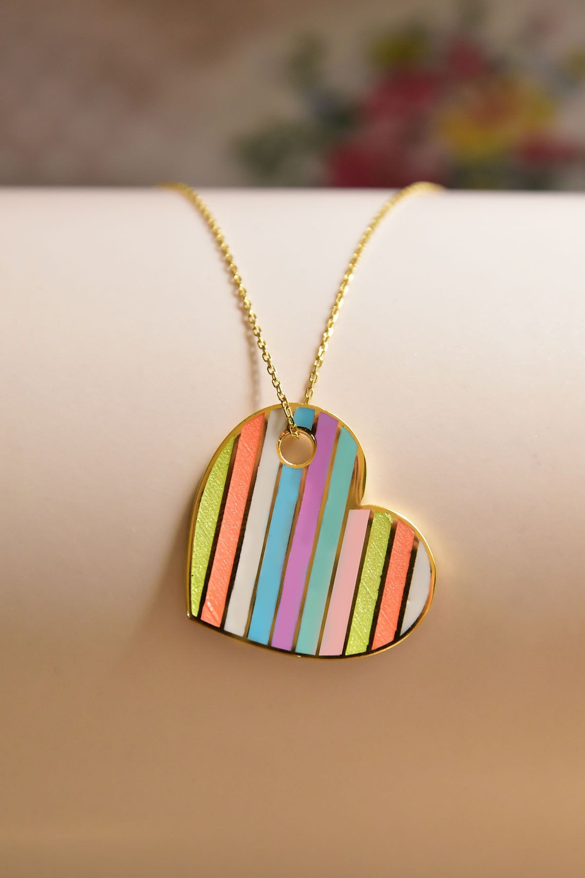 925 Ayar Gümüş Altın Kaplama Mineli Kalp Kolye