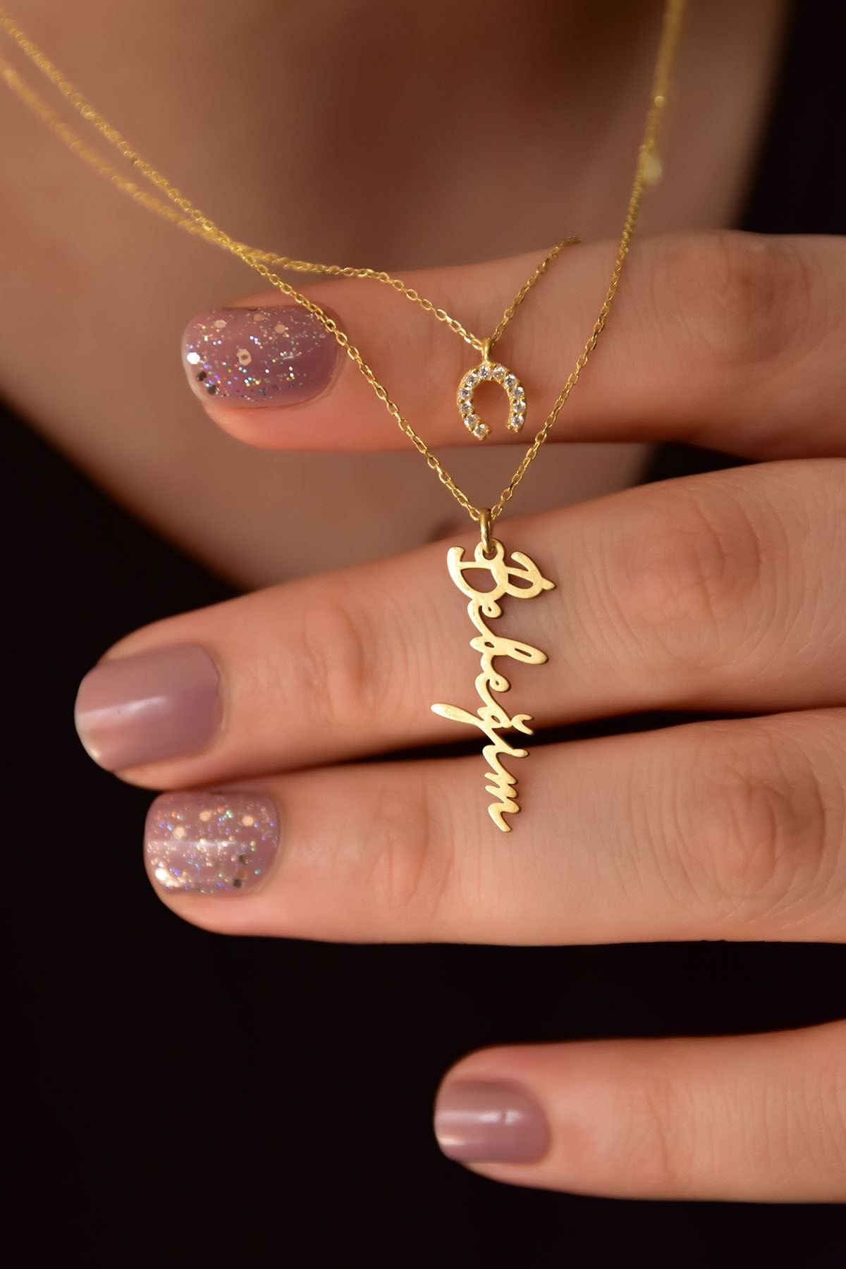 925 Ayar Gümüş Altın Kaplama Nal Ve Bebeğim Yazılı Asansörlü Kolye