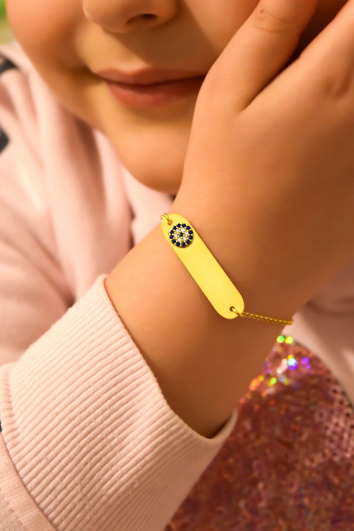 925 Ayar Gümüş Altın Kaplama Nazar Boncuklu Çocuk Bileklik