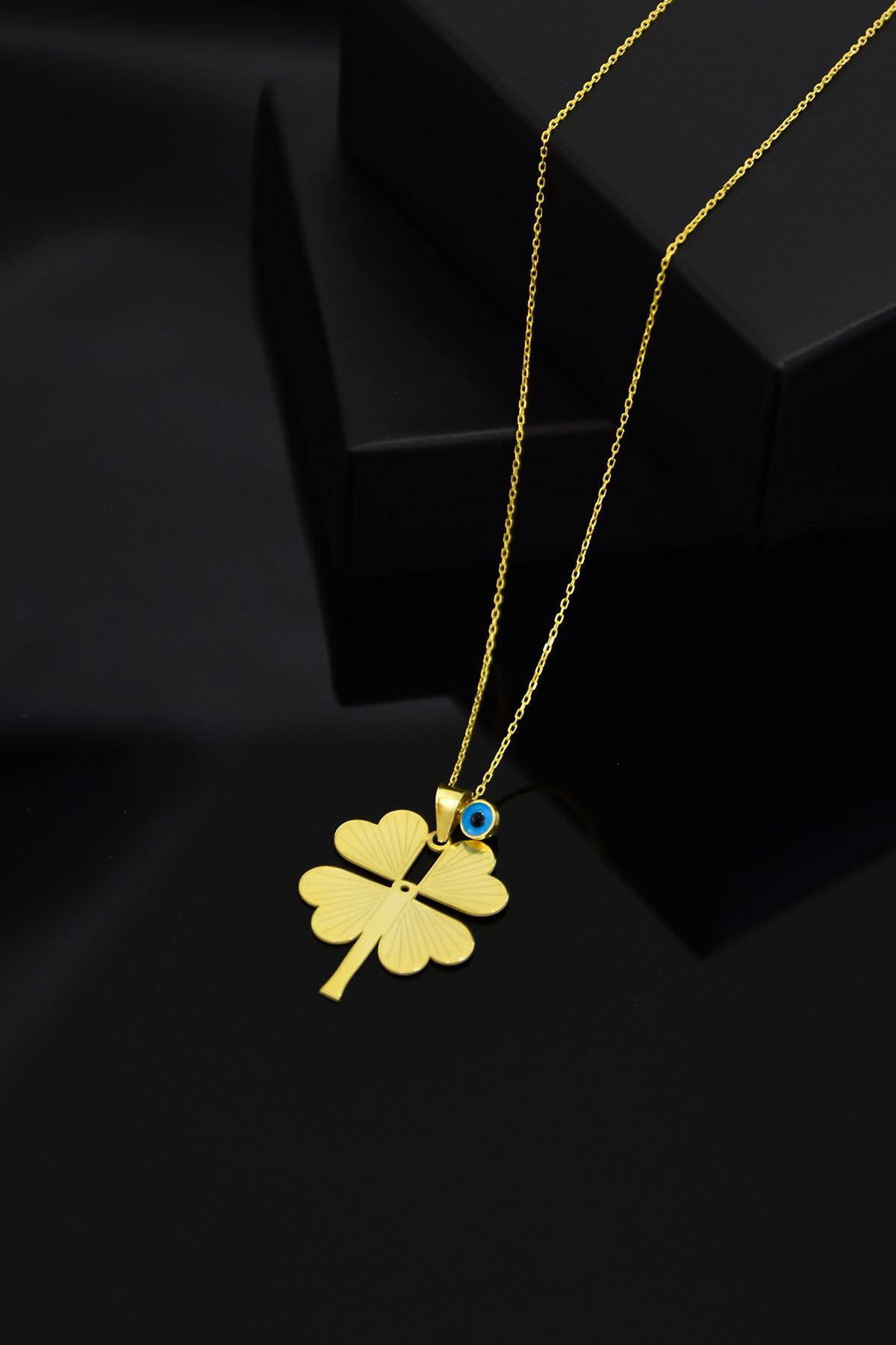 925 Ayar Gümüş Altın Kaplama Nazar Gözlü Kalp Ağaç Kolye