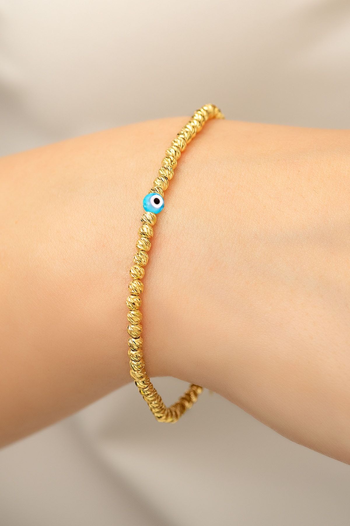 925 Ayar Gümüş Altın Kaplama Nazar Gözü Toplu Dorica Toplu Fantezi Kadın Bileklik