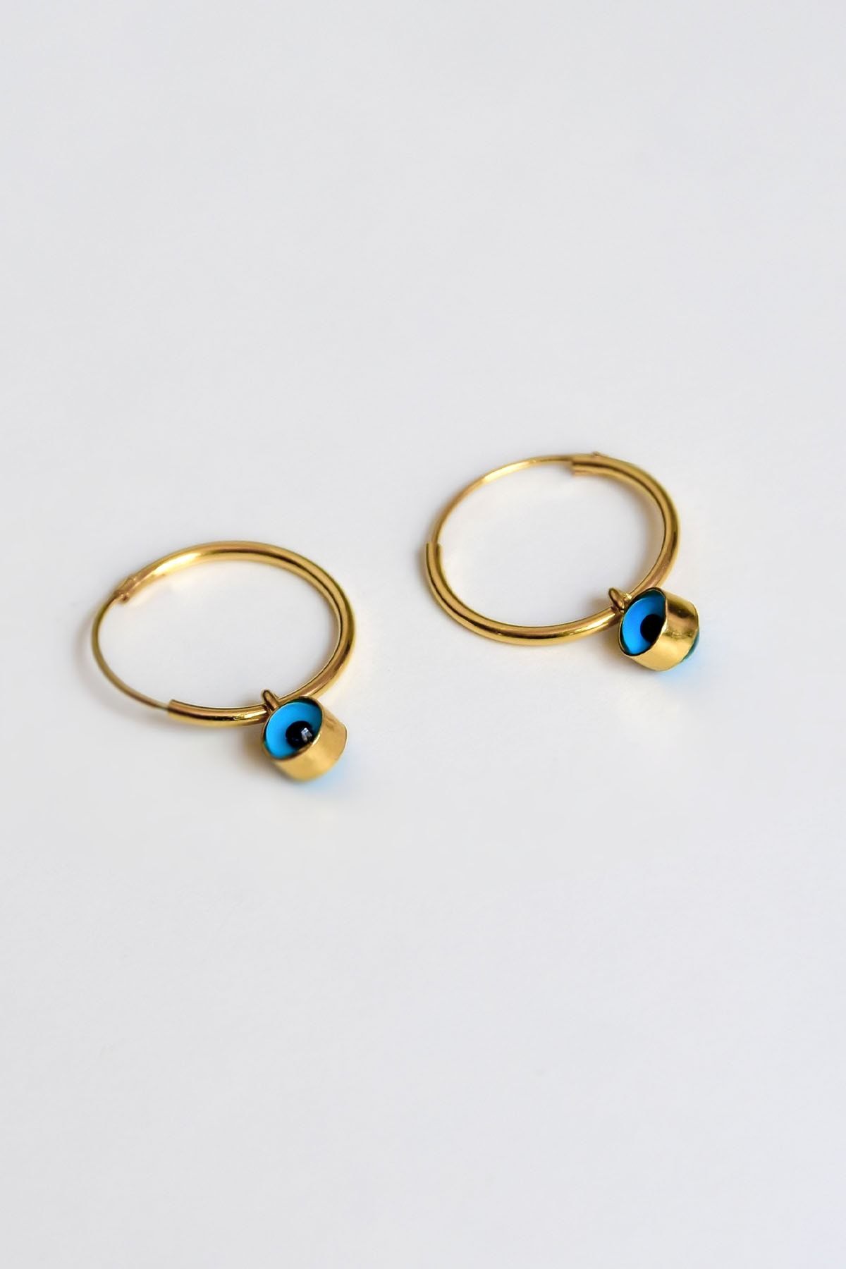 925 Ayar Gümüş Altın Kaplama Nazarlı Cam Göz Kadın Küpe