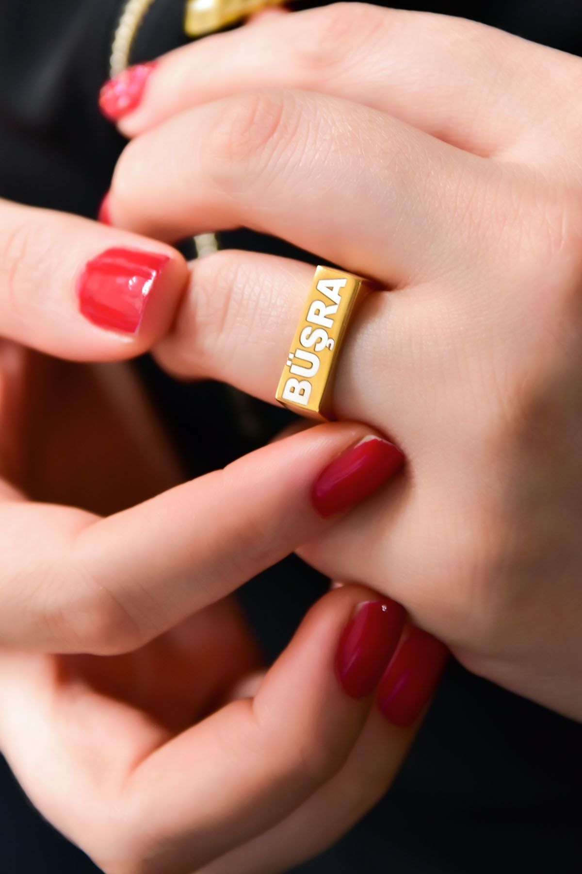 925 Ayar Gümüş Altın Kaplama Nazarlı Isimli Yüzük