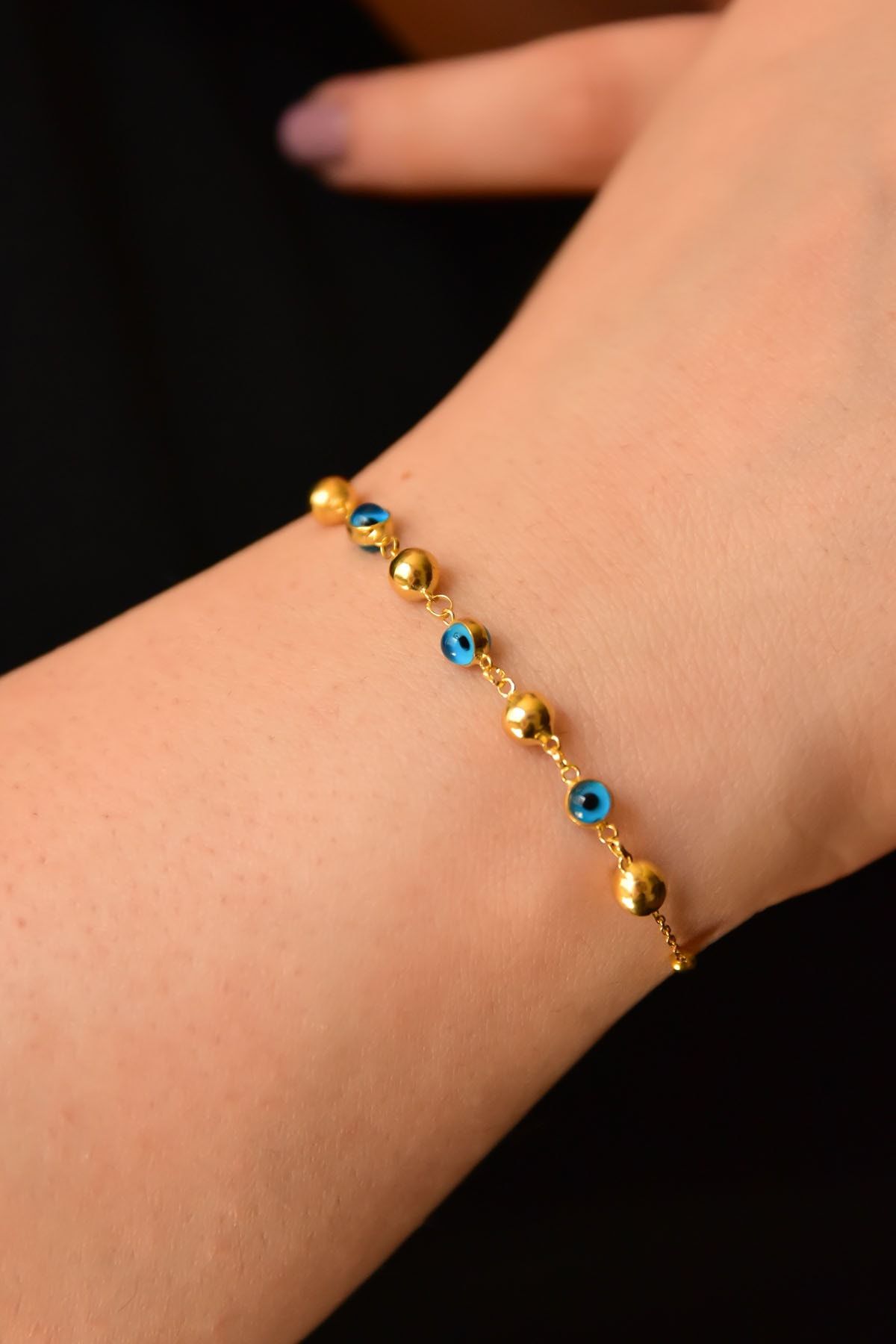 925 Ayar Gümüş Altın Kaplama Pullu Camgöz Bileklik